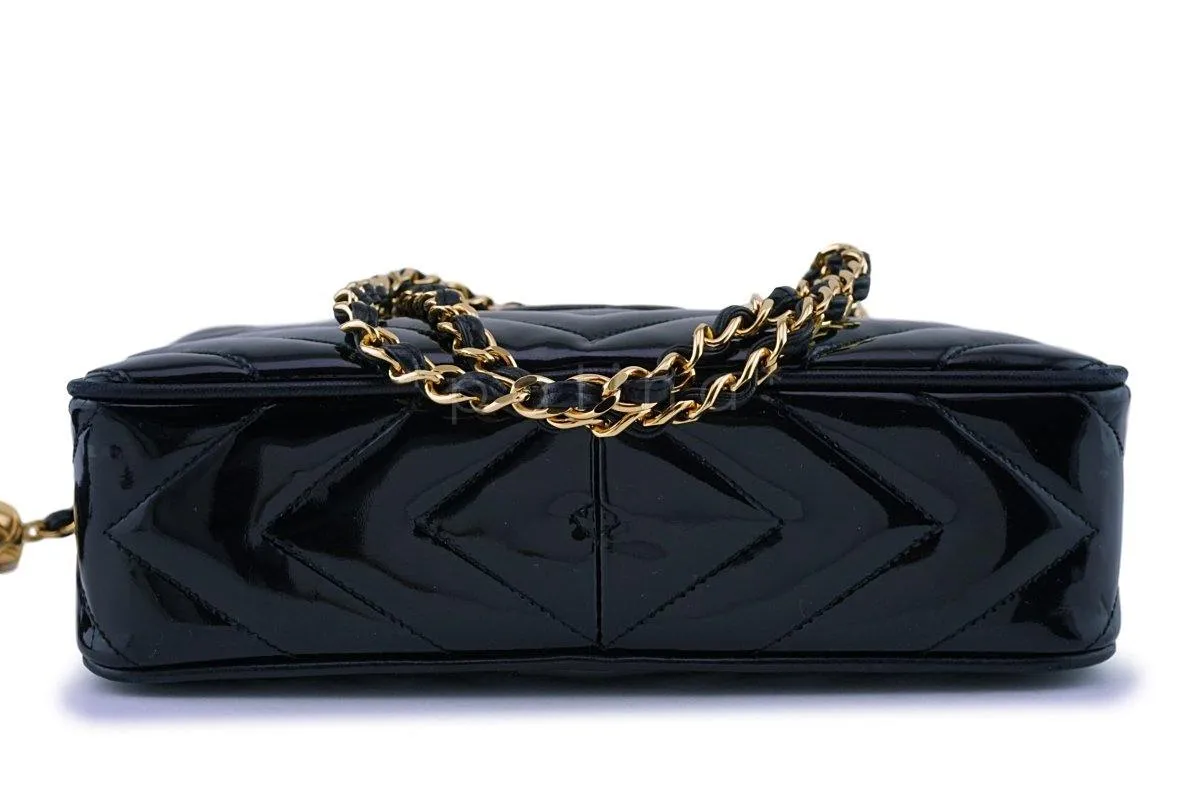 Chanel Pristine Vintage Black Patent Classic Quilted Camera Case Bag
