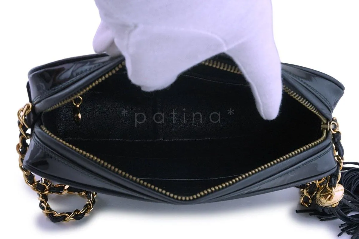 Chanel Pristine Vintage Black Patent Classic Quilted Camera Case Bag