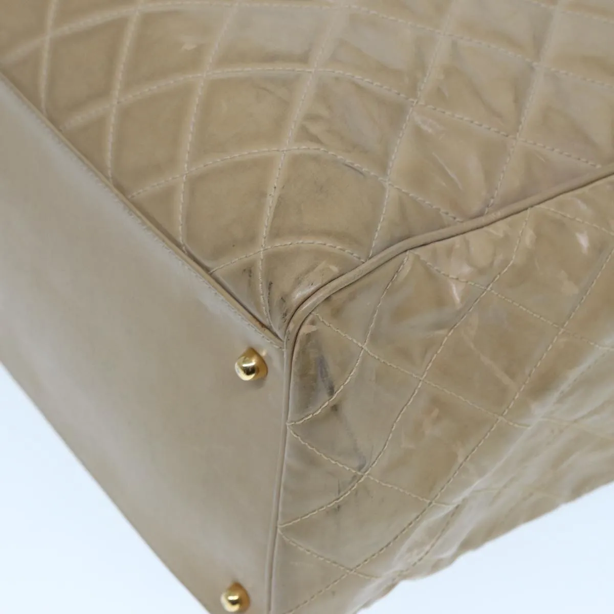 CHANEL Super Model bag Chain Turn Lock Bag Patent leather Beige CC Auth 77488