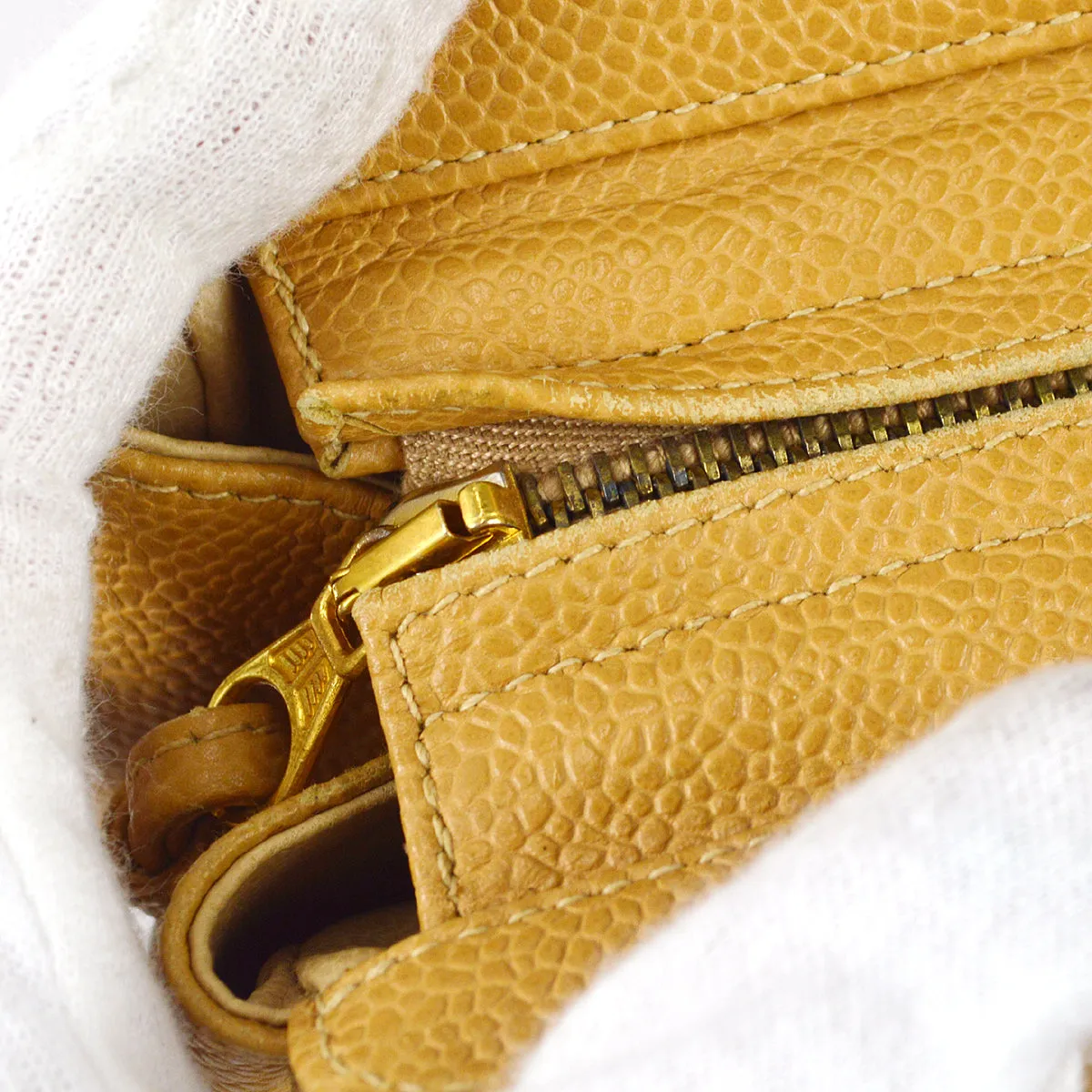Chanel Triple CC Chain Shoulder Bag Beige Caviar