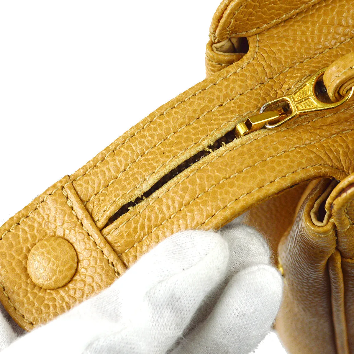 Chanel Triple CC Chain Shoulder Bag Beige Caviar