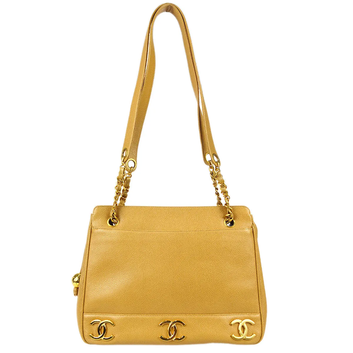Chanel Triple CC Chain Shoulder Bag Beige Caviar