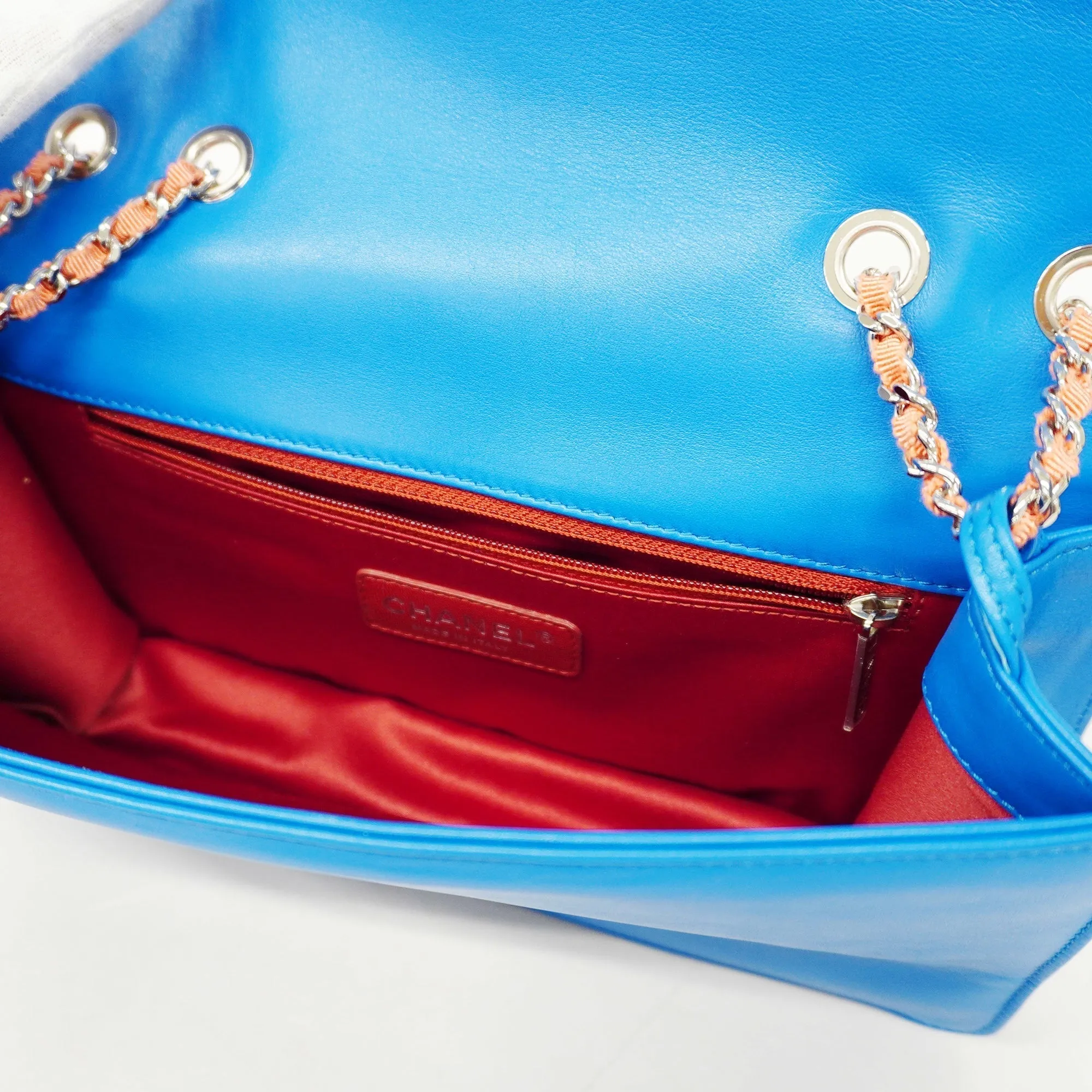 Chanel  W Chain Women's Patent Leather Shoulder Bag Blue