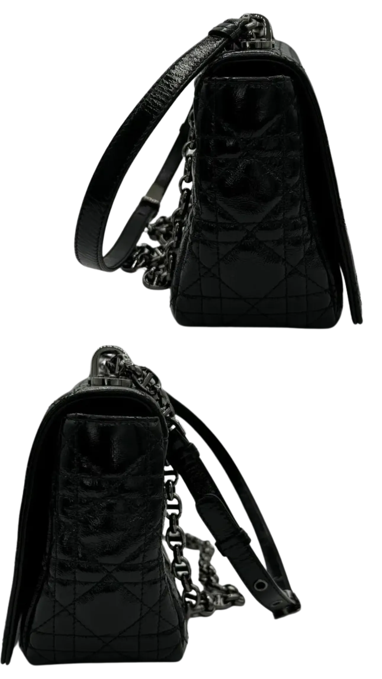 Christian Dior Black Patent Leather Caro Medium Bag