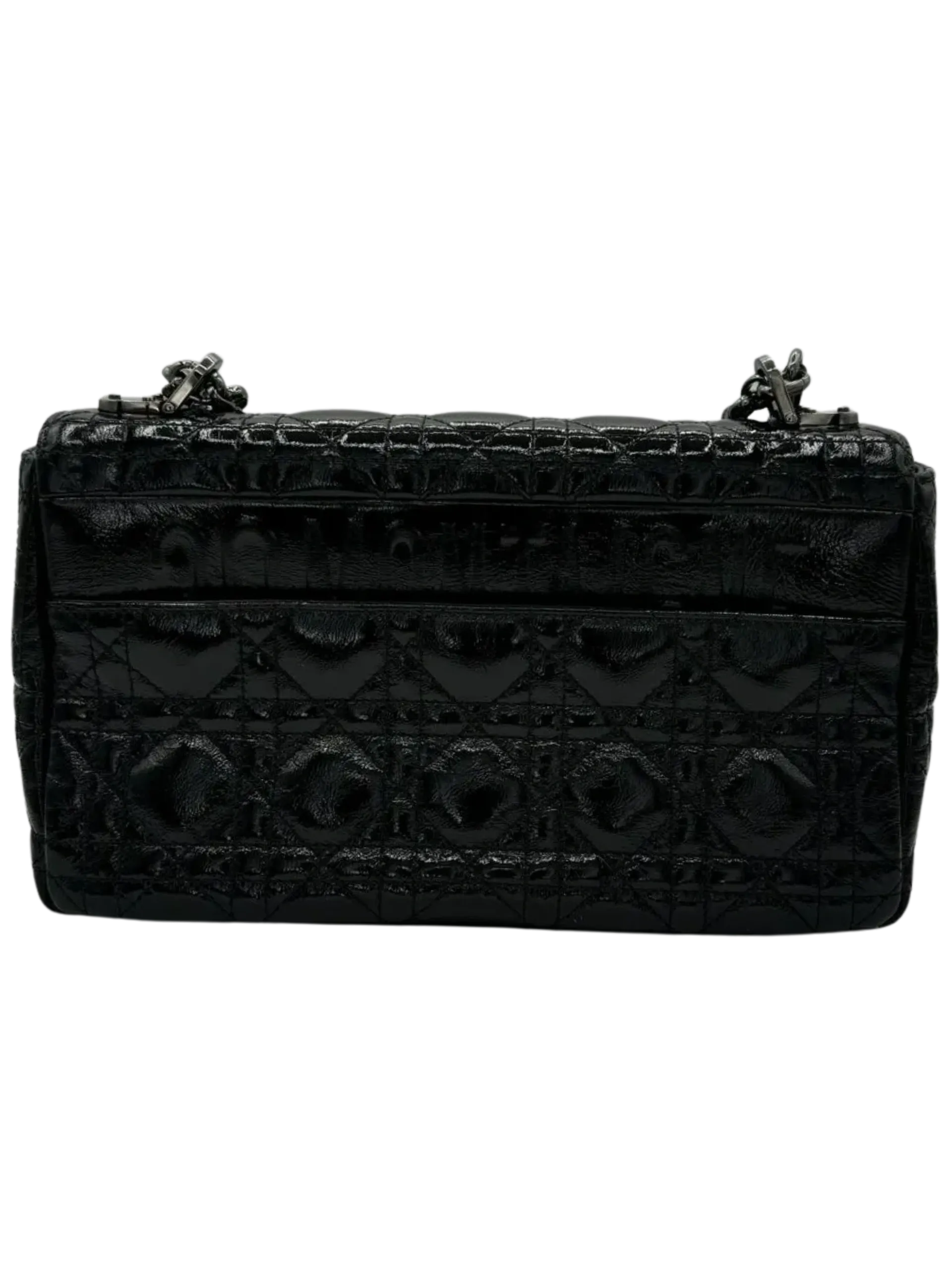Christian Dior Black Patent Leather Caro Medium Bag