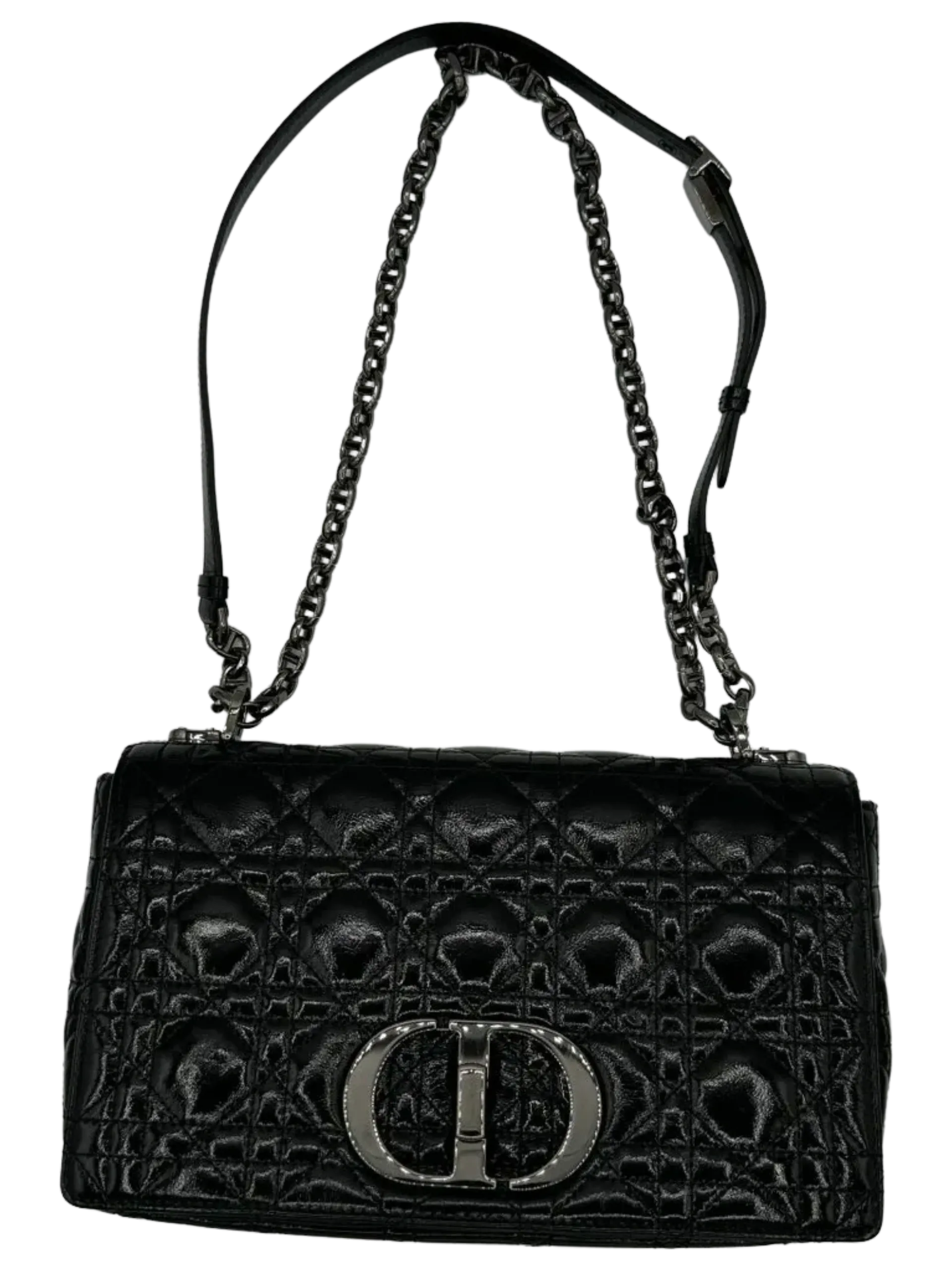 Christian Dior Black Patent Leather Caro Medium Bag