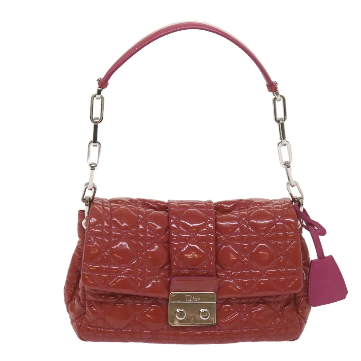 CHRISTIAN DIOR Canage Newlock Shoulder Bag patent Red Auth hk1131