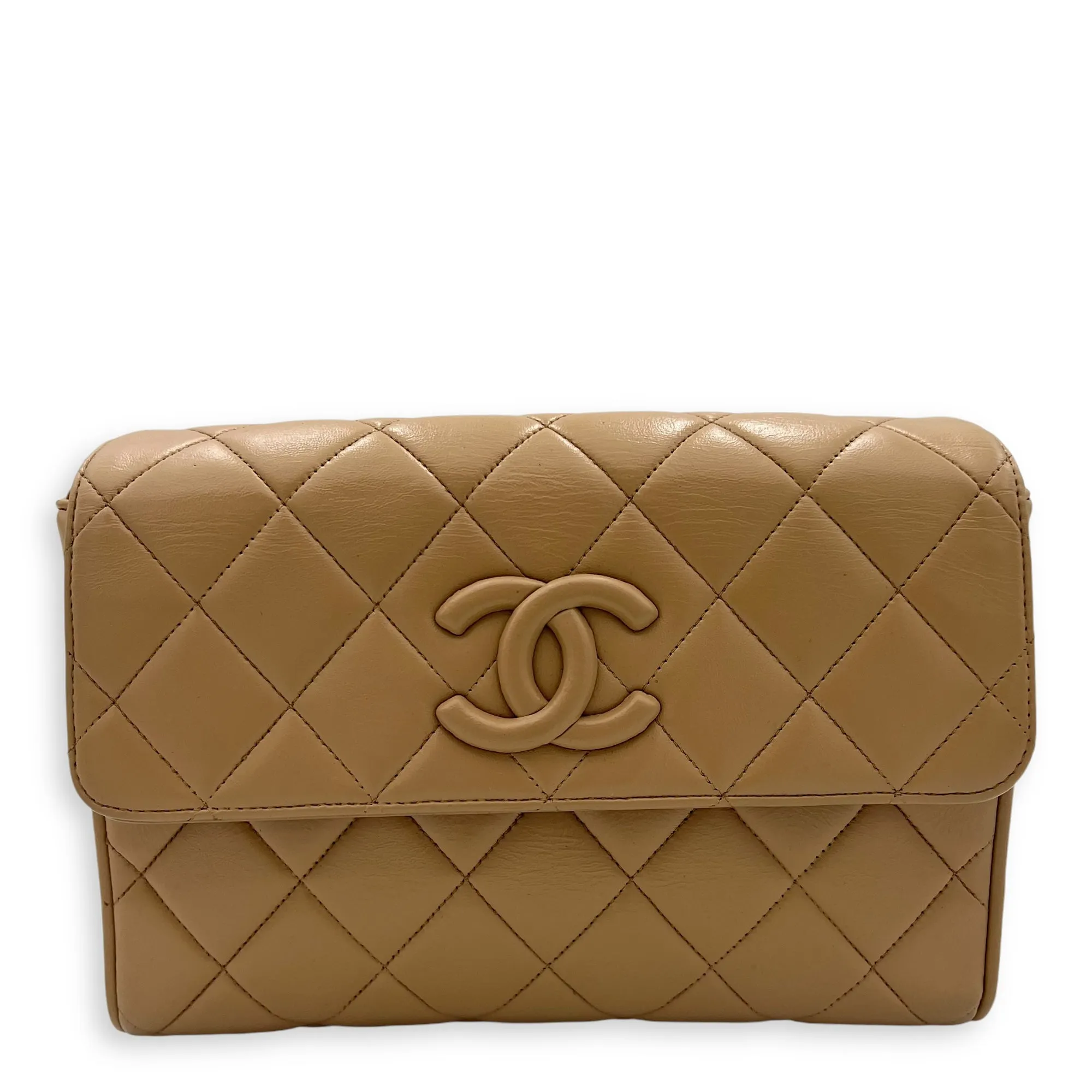 Classic Shoulder Bag Beige in Lambskin, Gold hardware