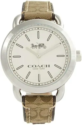 Coach 14502389 Lexington Khaki Signature Leather Silver Case Women's Watch