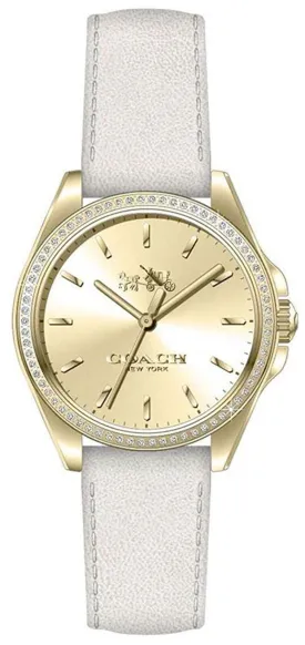 Coach 14502475 Casual Gold Dial White Leather Strap Women's Watch