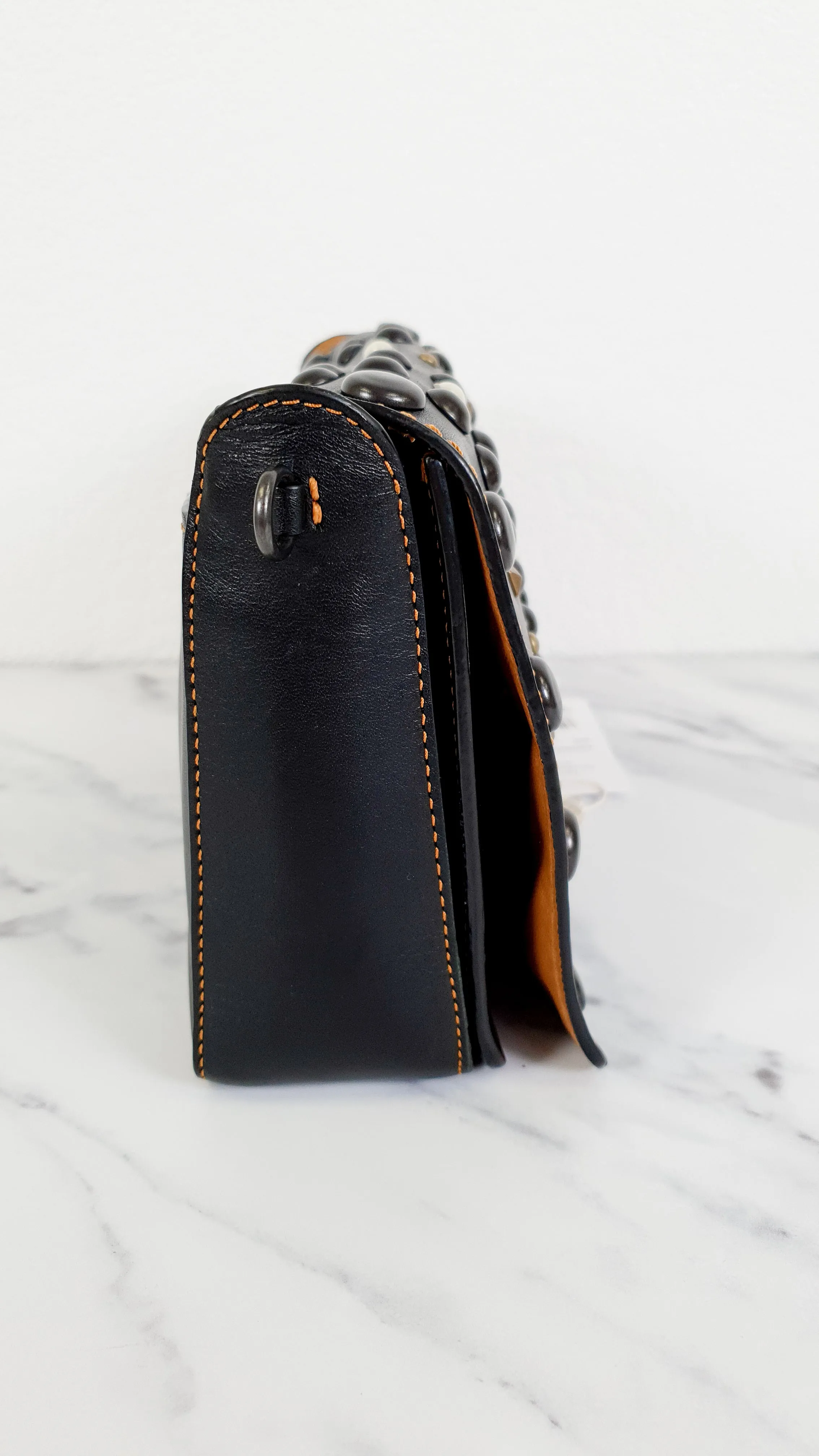 Coach 1941 Dinky 24 in Black Leather with Western Rivets - Crossbody Flap Bag Shoulder Chain Coach 56611