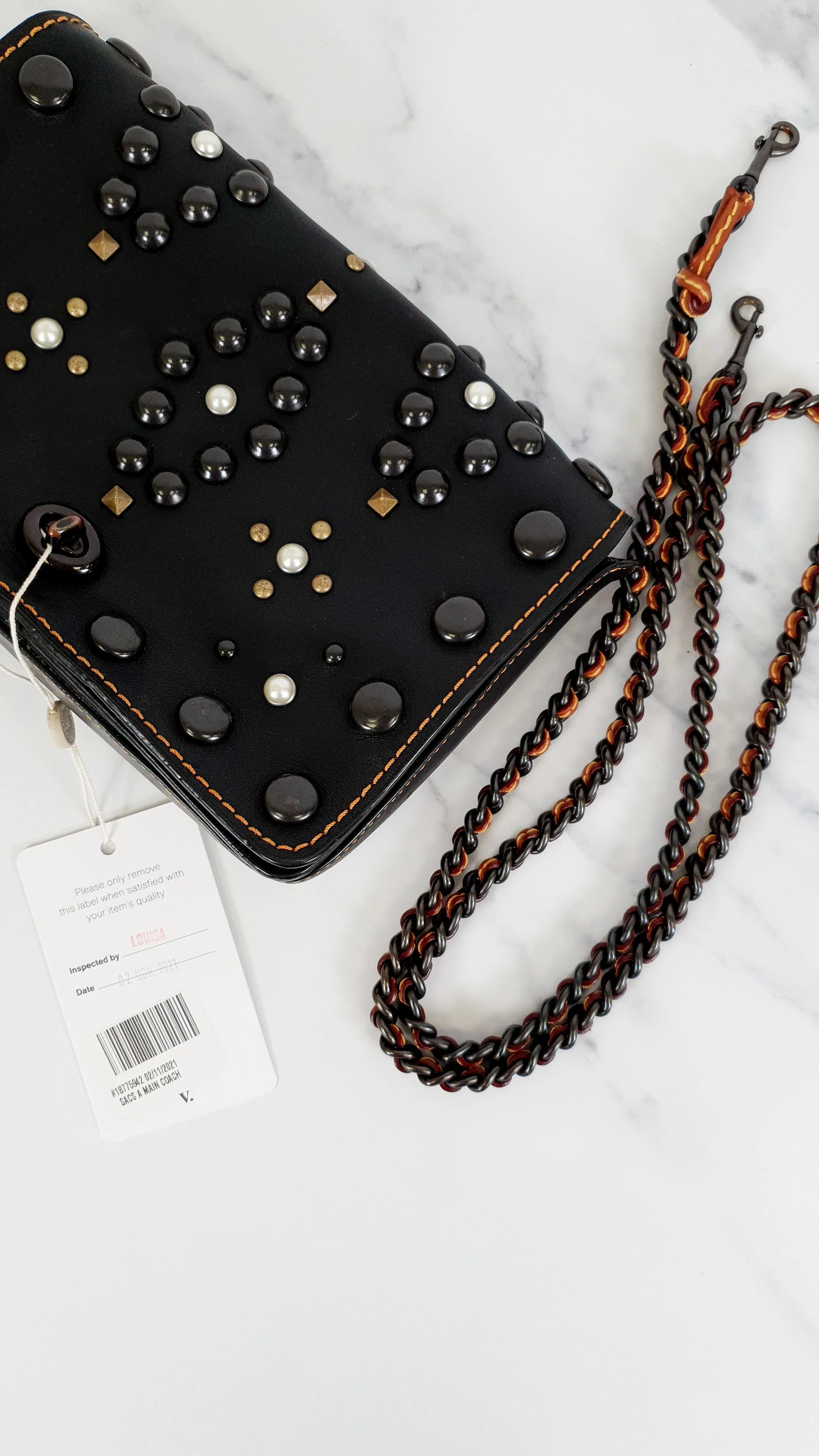 Coach 1941 Dinky 24 in Black Leather with Western Rivets - Crossbody Flap Bag Shoulder Chain Coach 56611