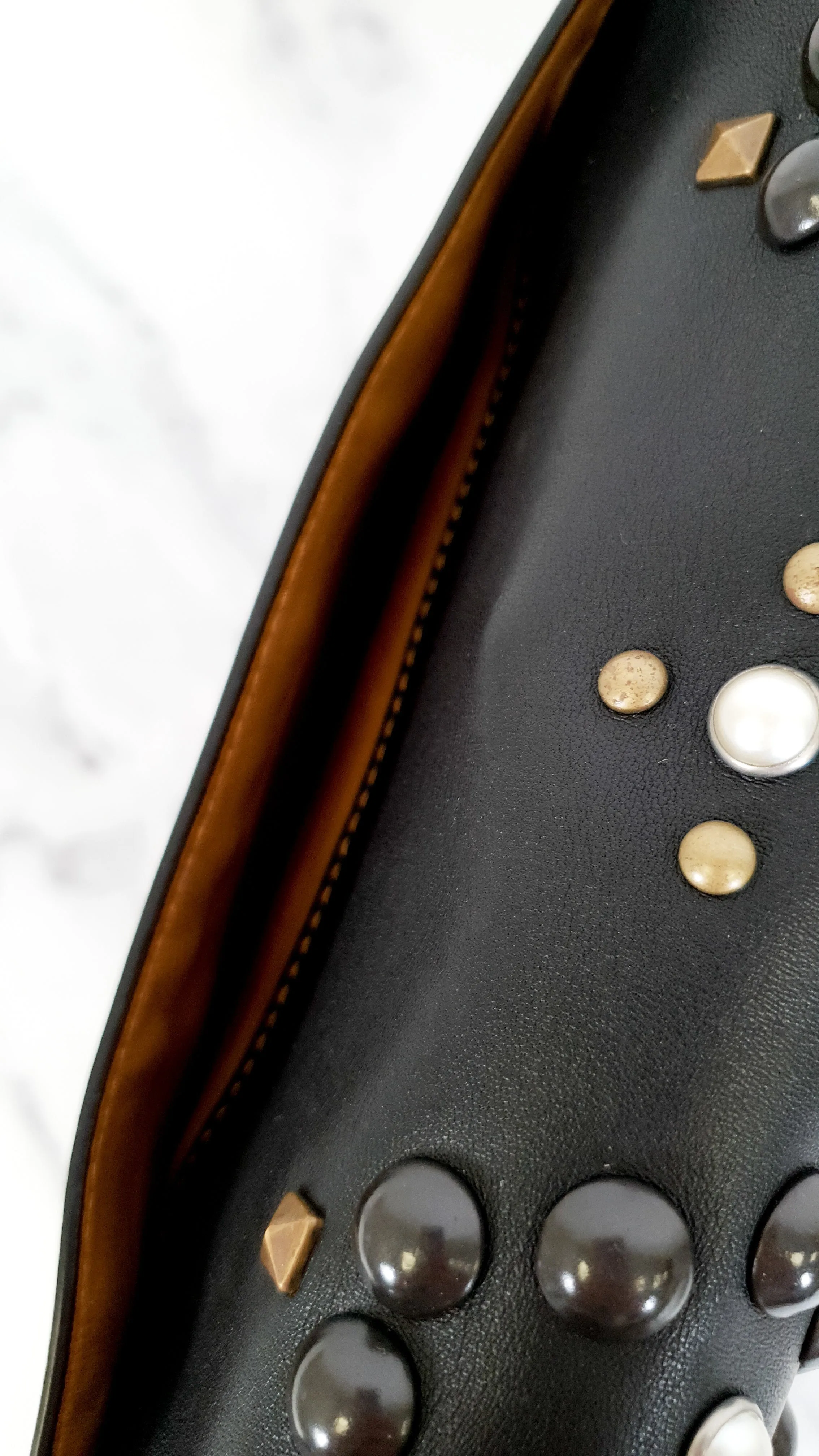 Coach 1941 Dinky 24 in Black Leather with Western Rivets - Crossbody Flap Bag Shoulder Chain Coach 56611