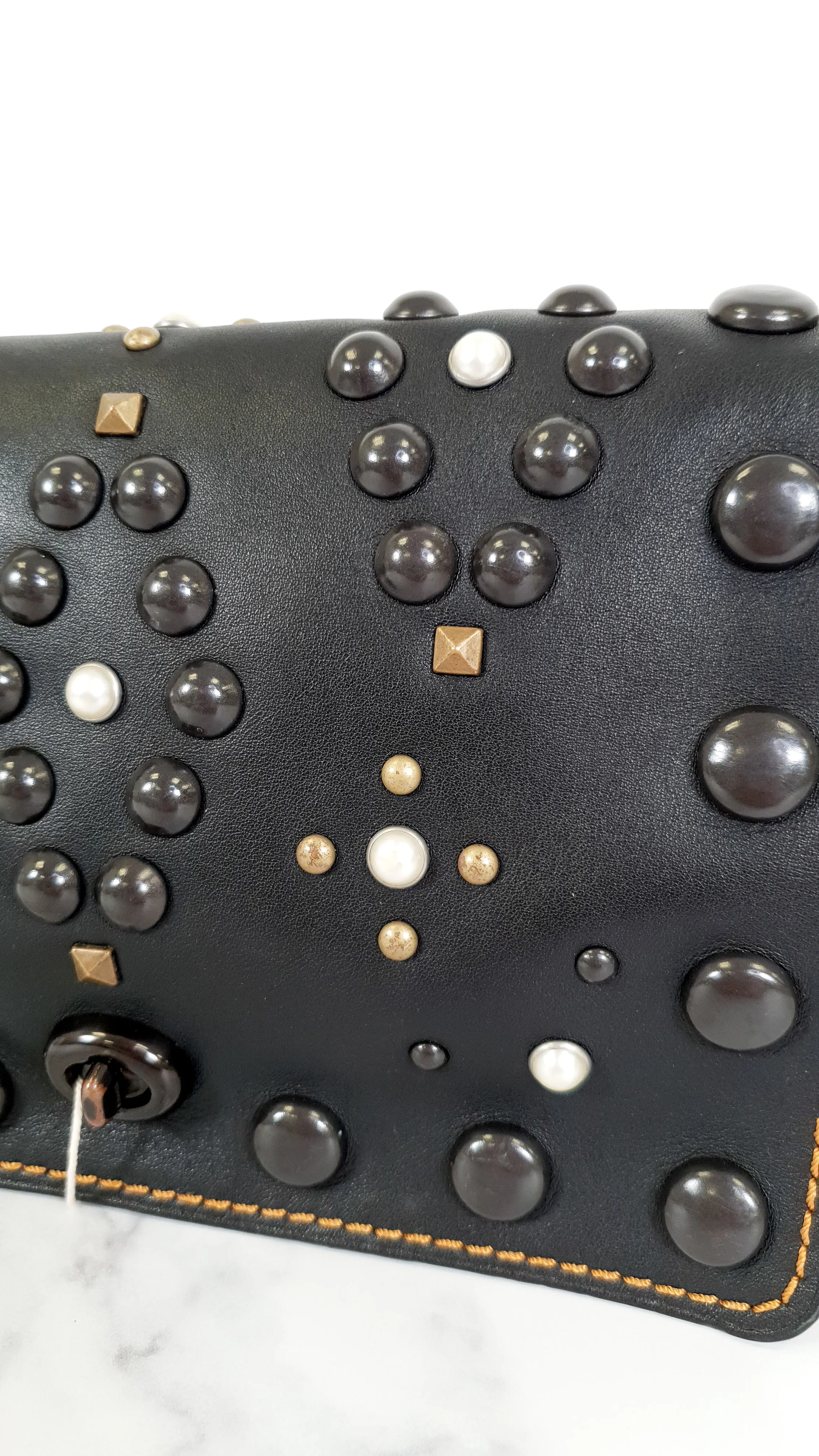 Coach 1941 Dinky 24 in Black Leather with Western Rivets - Crossbody Flap Bag Shoulder Chain Coach 56611