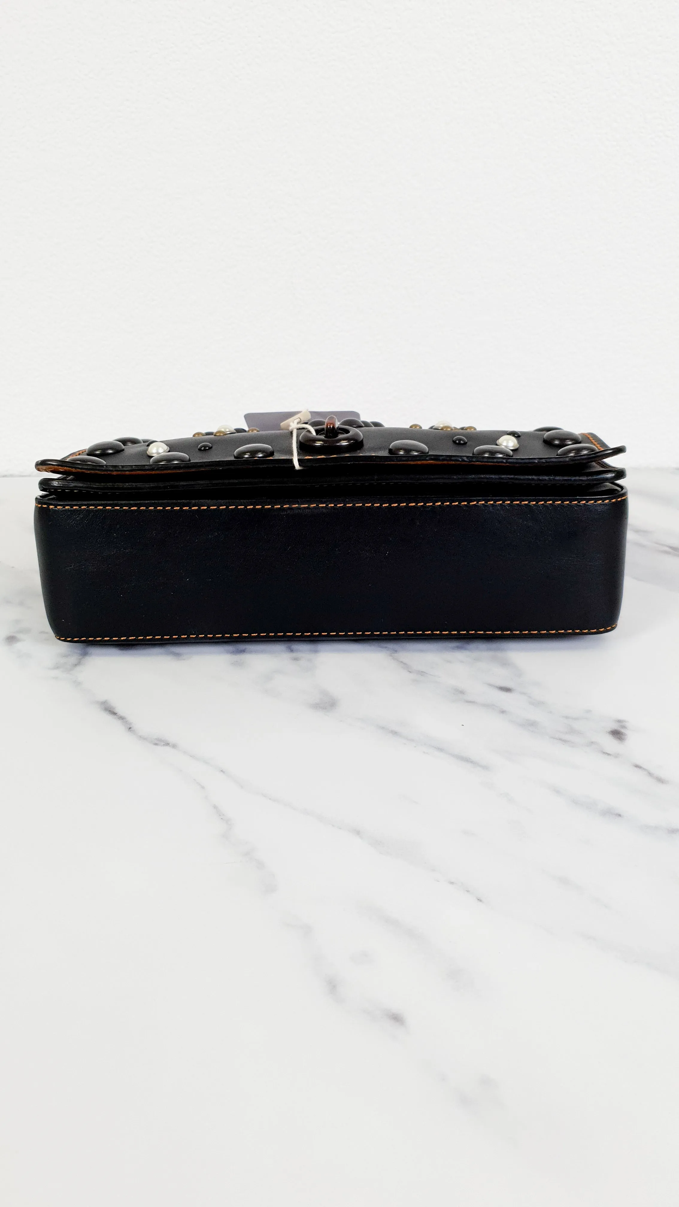 Coach 1941 Dinky 24 in Black Leather with Western Rivets - Crossbody Flap Bag Shoulder Chain Coach 56611