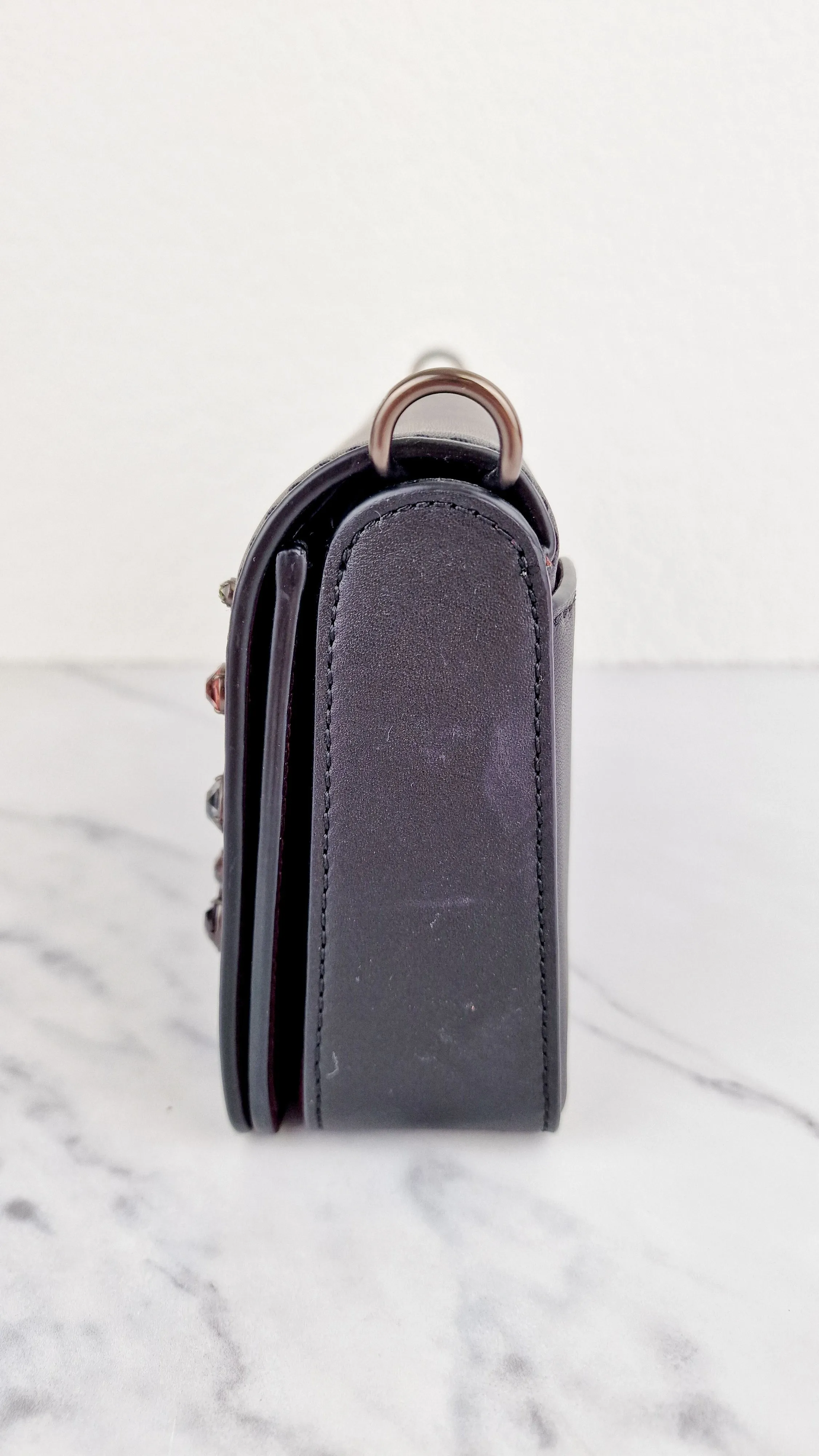 Coach 1941 Dinky Black with Crystal Bow Embellishment - Smooth Leather Crossbody Bag - Coach 38646