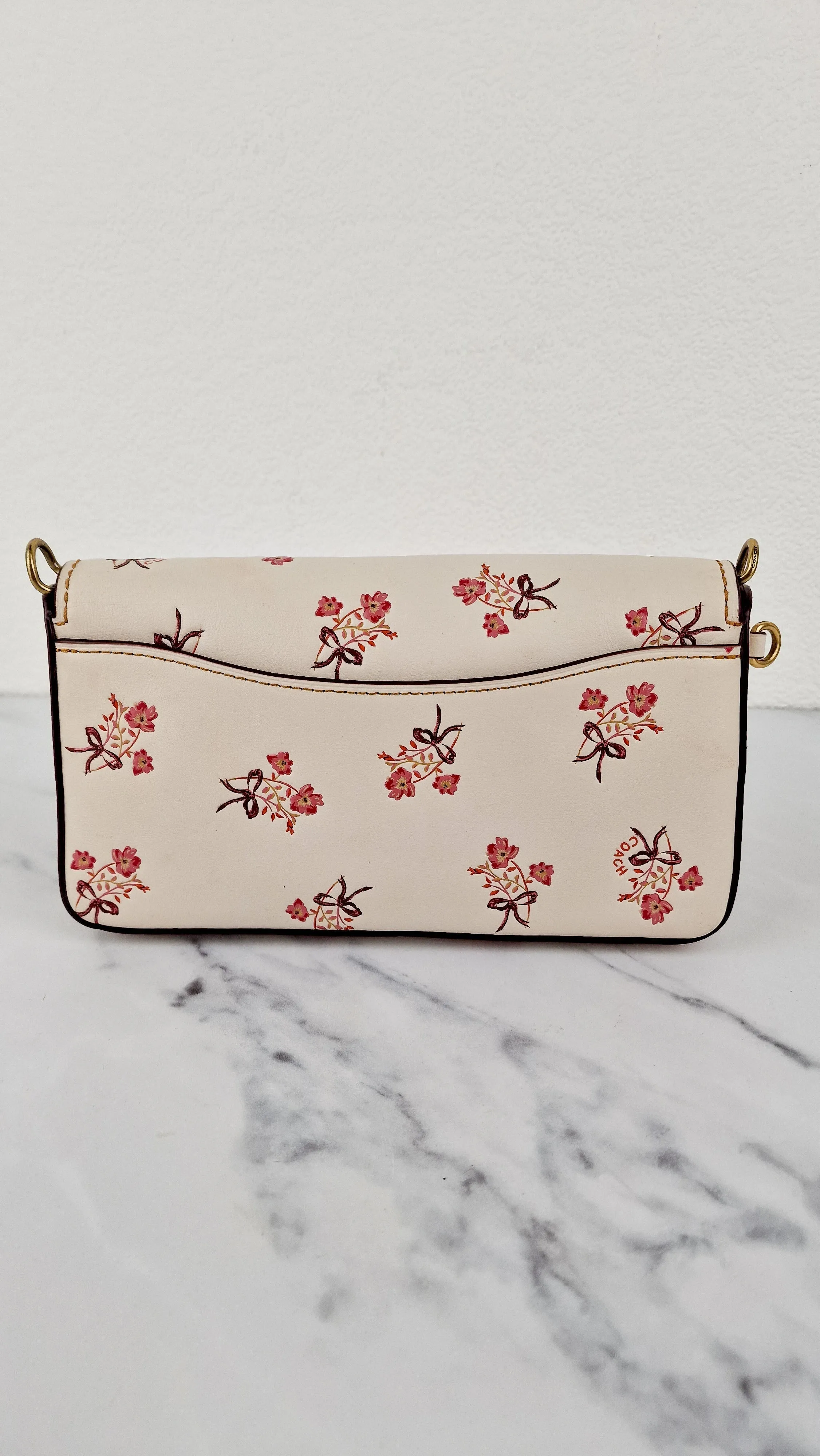 Coach 1941 Dinky Crossbody Bag in Chalk Smooth Leather With Floral Bow Pink Flowers - Coach 28433
