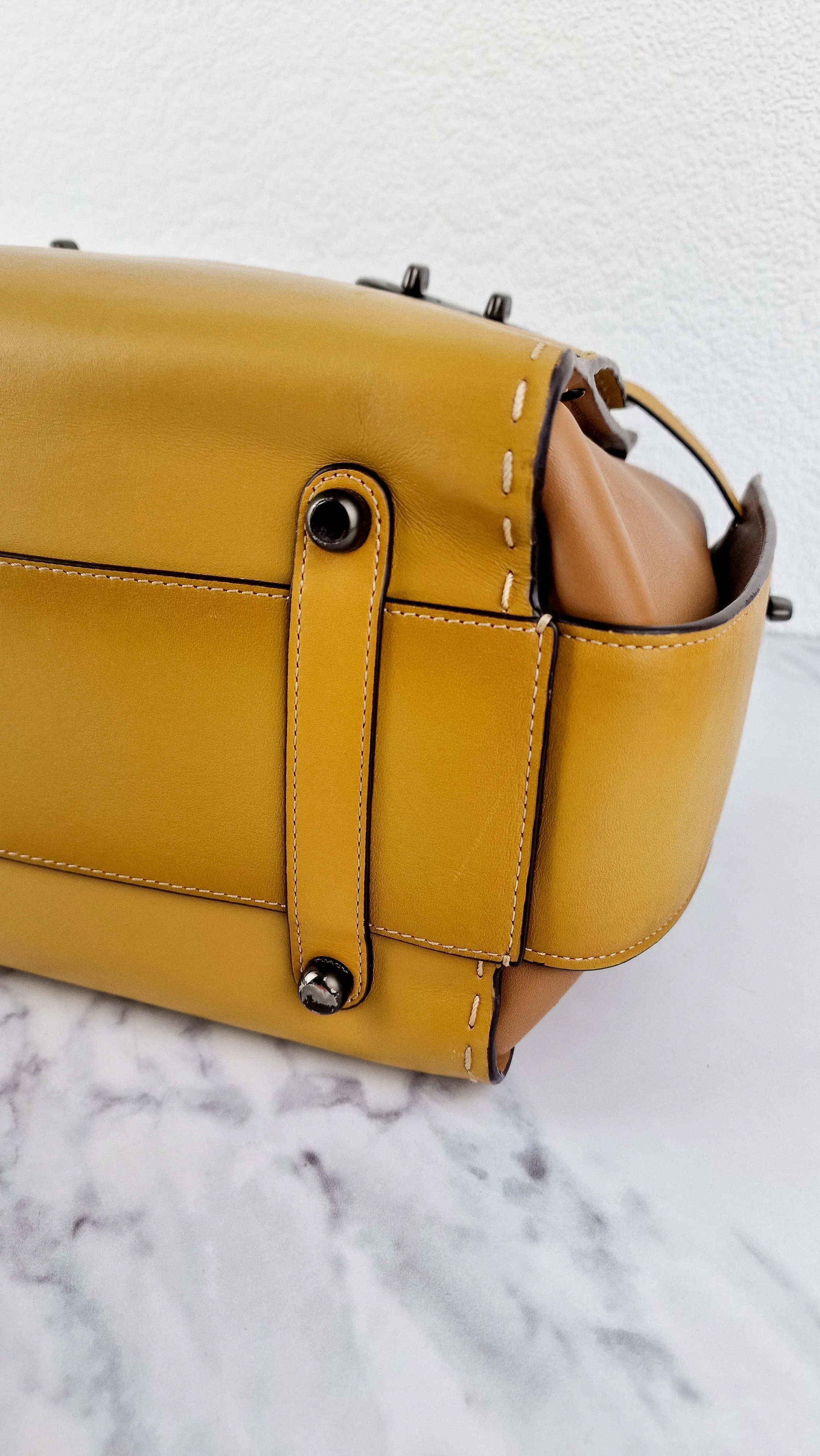 Coach 1941 Double Swagger Flax Yellow Handbag C Chain Strap Leather Bag - Coach 25831