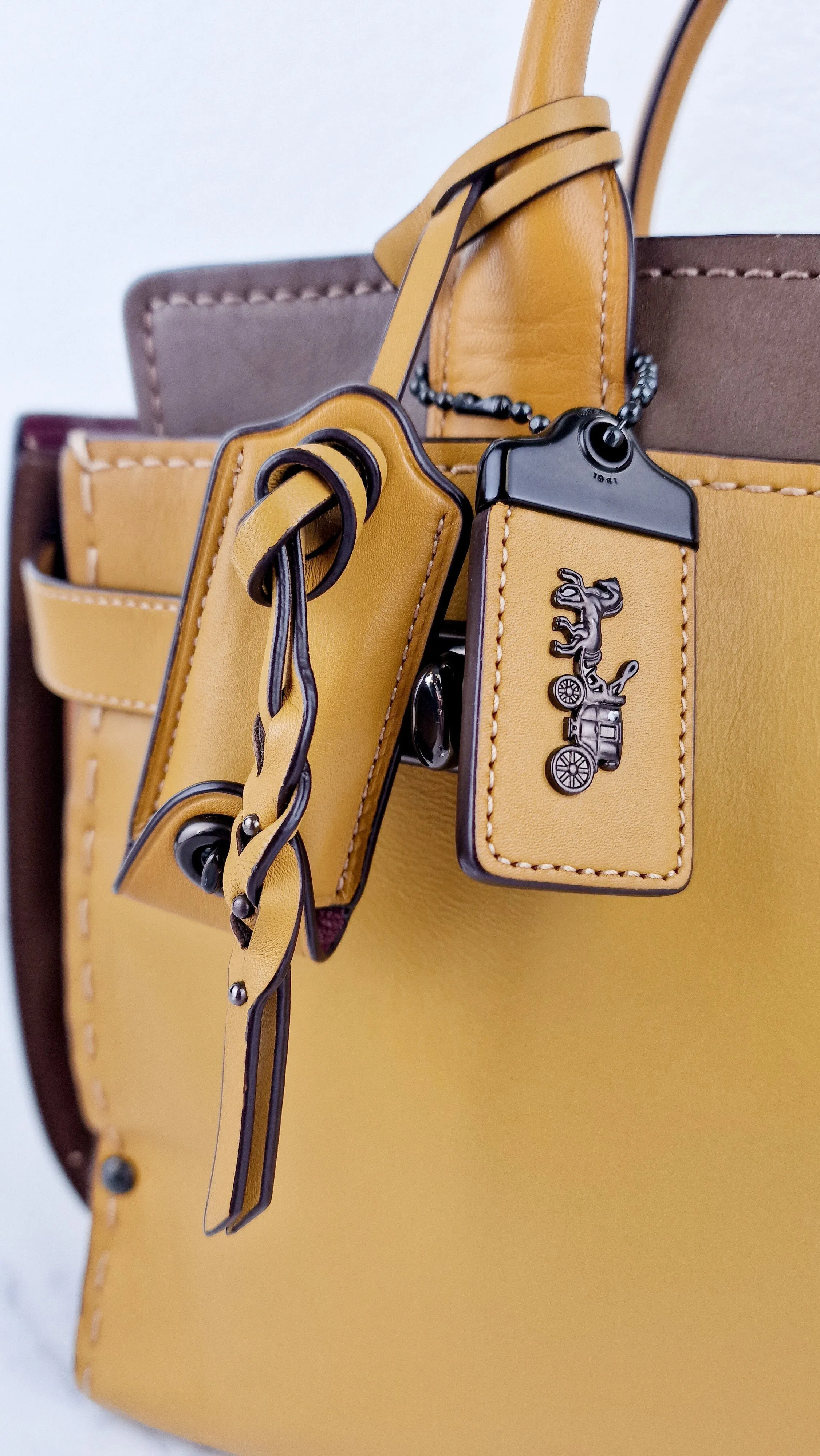 Coach 1941 Double Swagger Flax Yellow Handbag C Chain Strap Leather Bag - Coach 25831