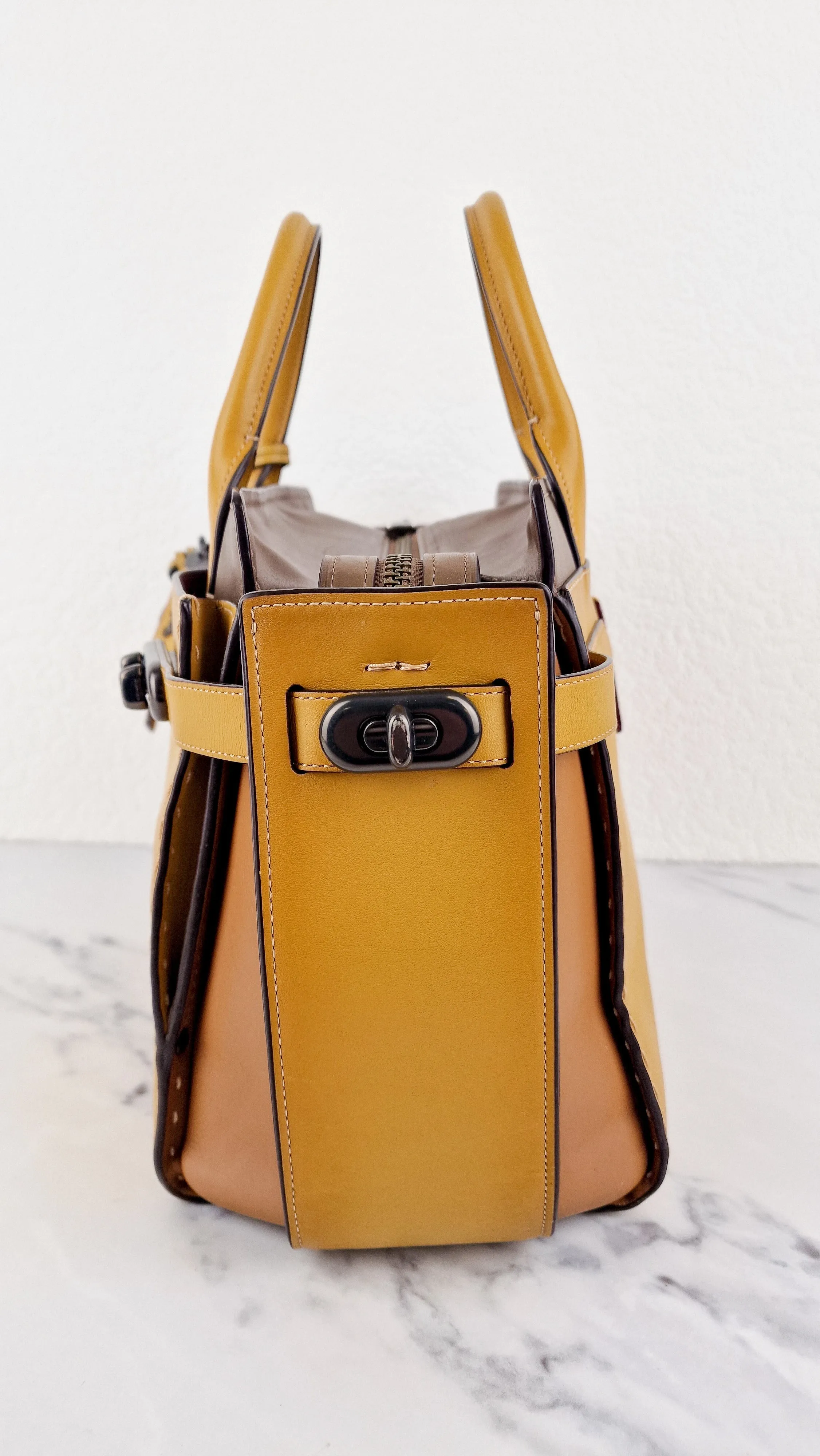 Coach 1941 Double Swagger Flax Yellow Handbag C Chain Strap Leather Bag - Coach 25831