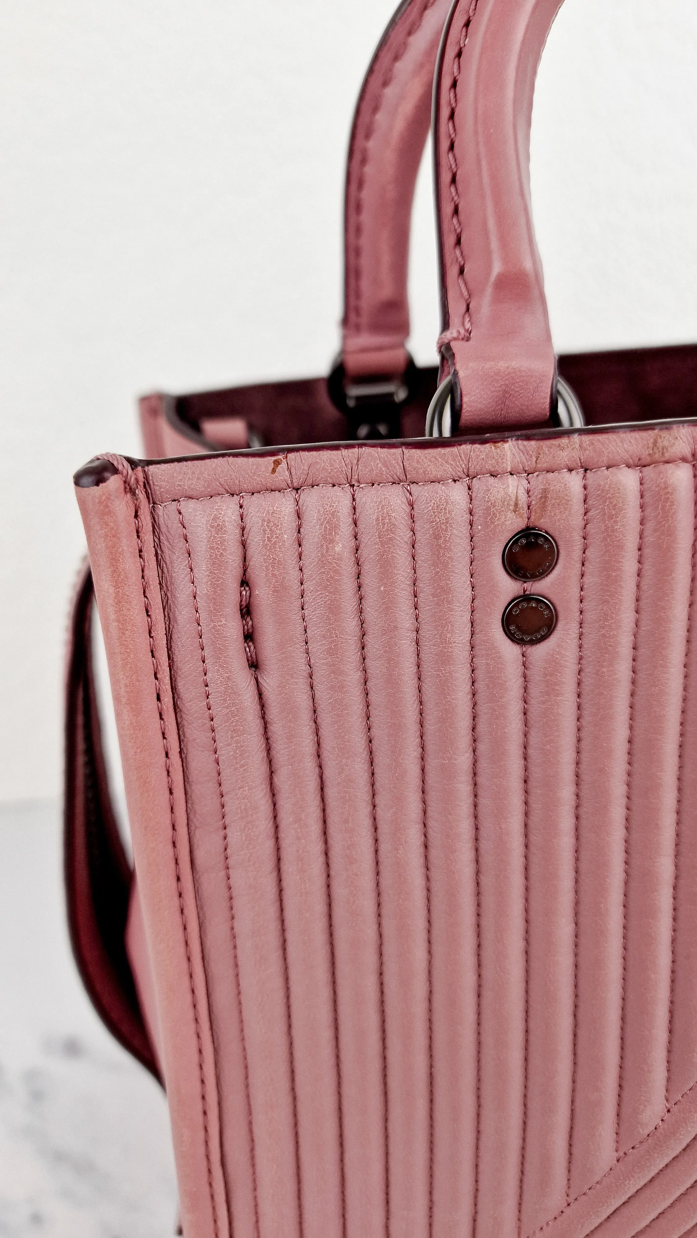Coach 1941 Rogue 25 in Dusty Rose Pink Quilted Studded Chevron Smooth Nappa Leather - Shoulder Bag Handbag - Coach 22797