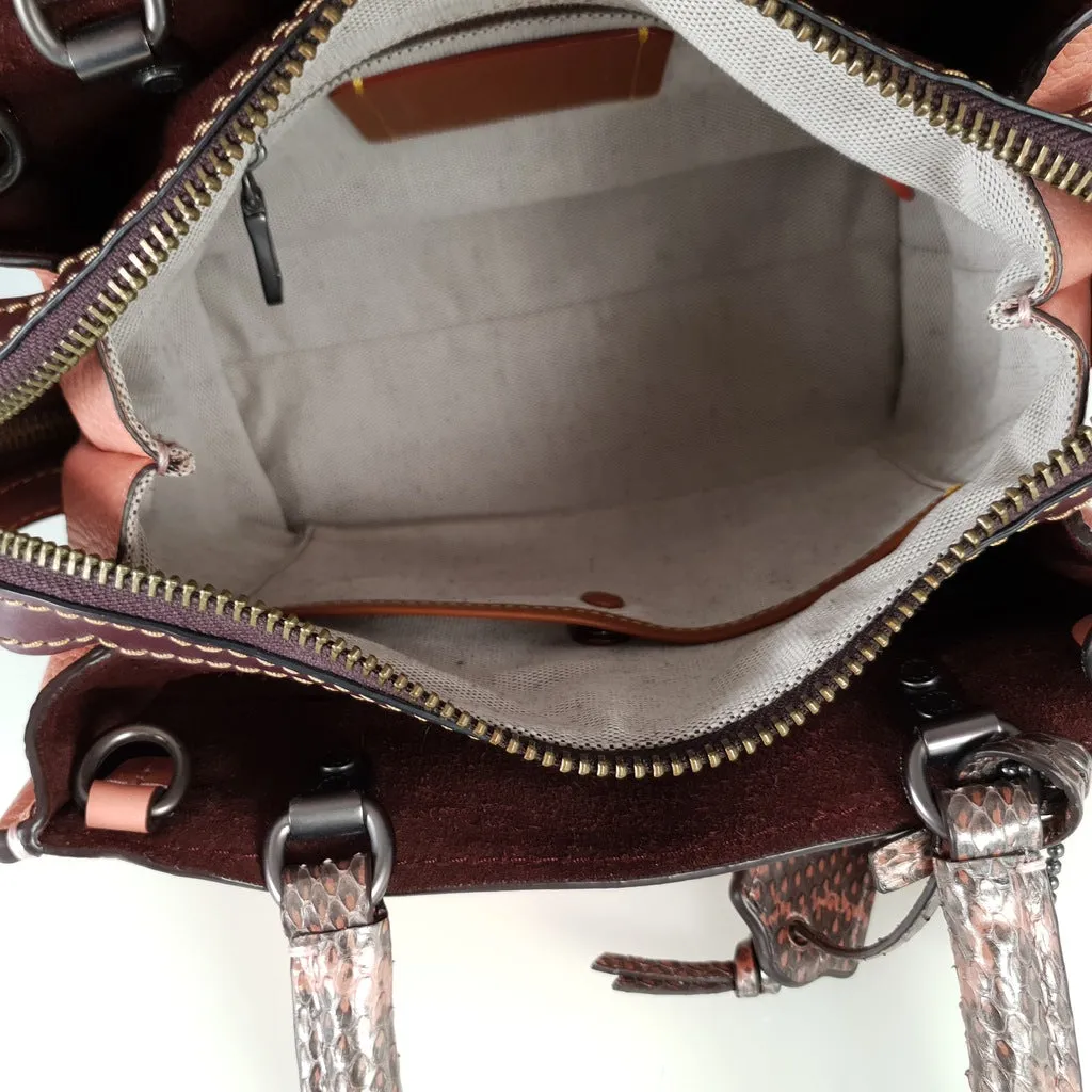 Coach 1941 Rogue 25 in Melon with Snakeskin Handles - Shoulder Bag Handbag in Pebble Leather Pink Salmon Peach