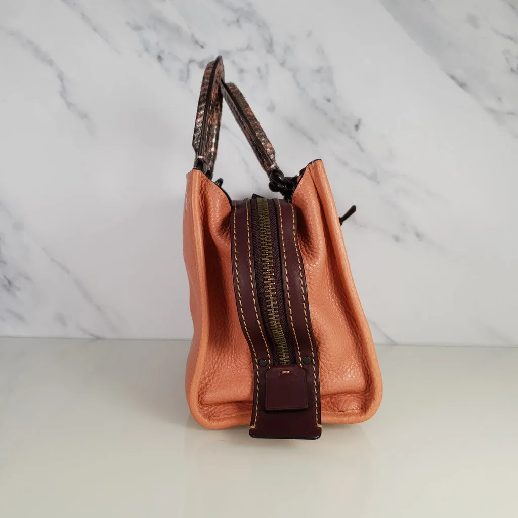 Coach 1941 Rogue 25 in Melon with Snakeskin Handles - Shoulder Bag Handbag in Pebble Leather Pink Salmon Peach
