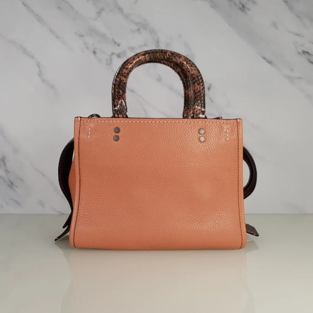 Coach 1941 Rogue 25 in Melon with Snakeskin Handles - Shoulder Bag Handbag in Pebble Leather Pink Salmon Peach
