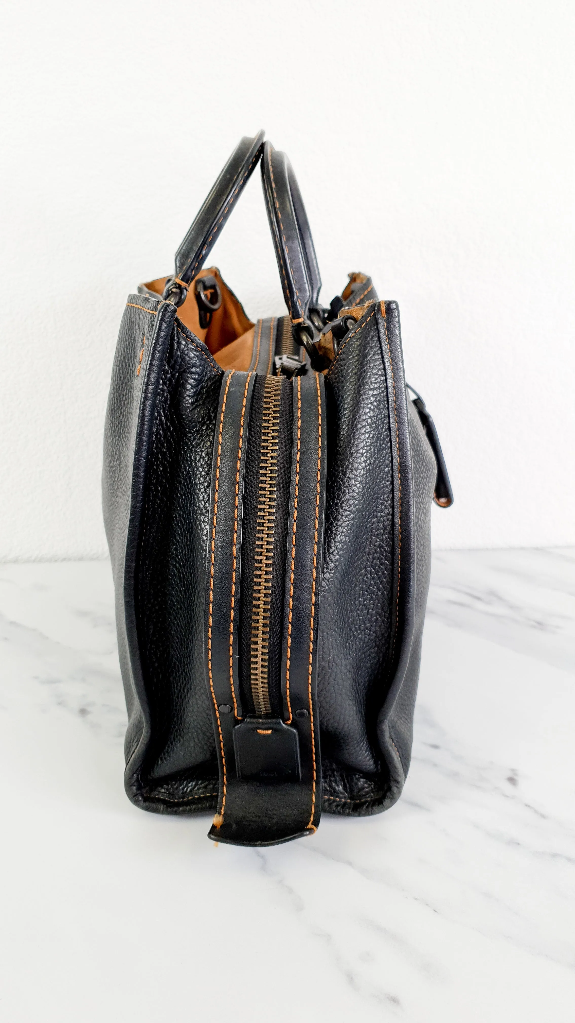 Coach 1941 Rogue 31 Bag in Black Pebble Leather with Honey Suede Shoulder Handbag - Coach 38124