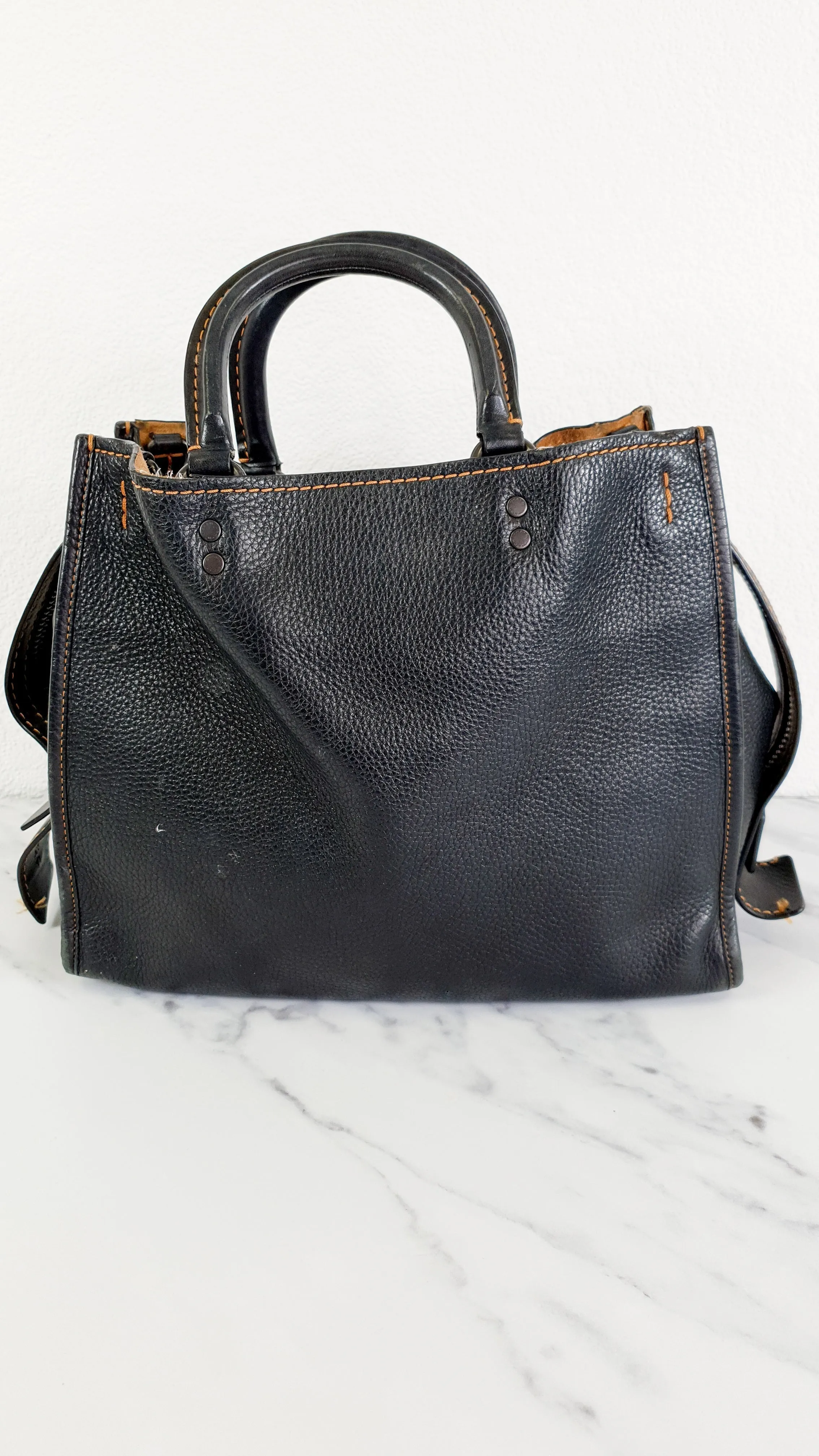 Coach 1941 Rogue 31 Bag in Black Pebble Leather with Honey Suede Shoulder Handbag - Coach 38124