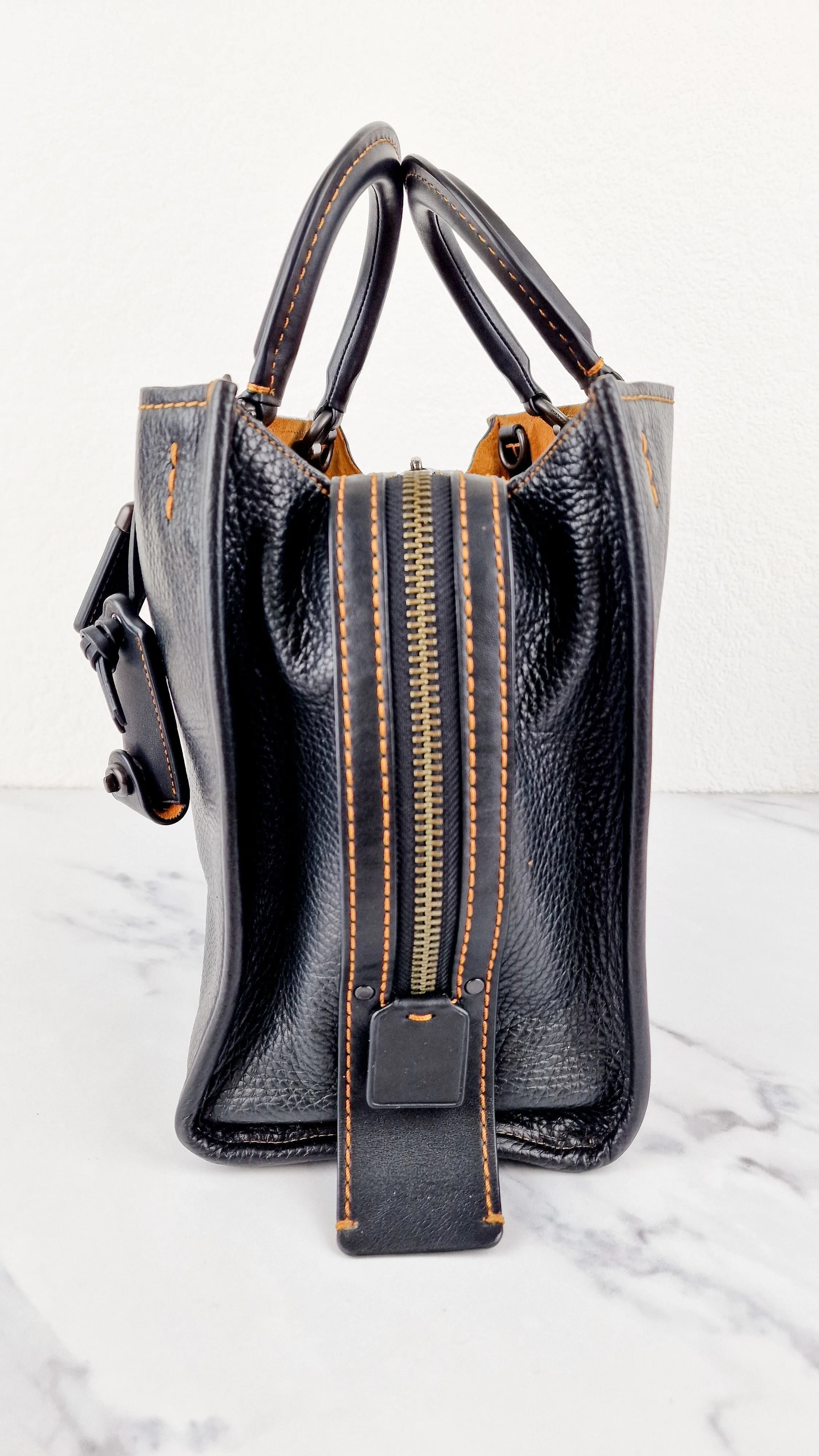 Coach 1941 Rogue 31 Black Pebble Leather Bag with Honey Suede - Classic Handbag - Coach 38124
