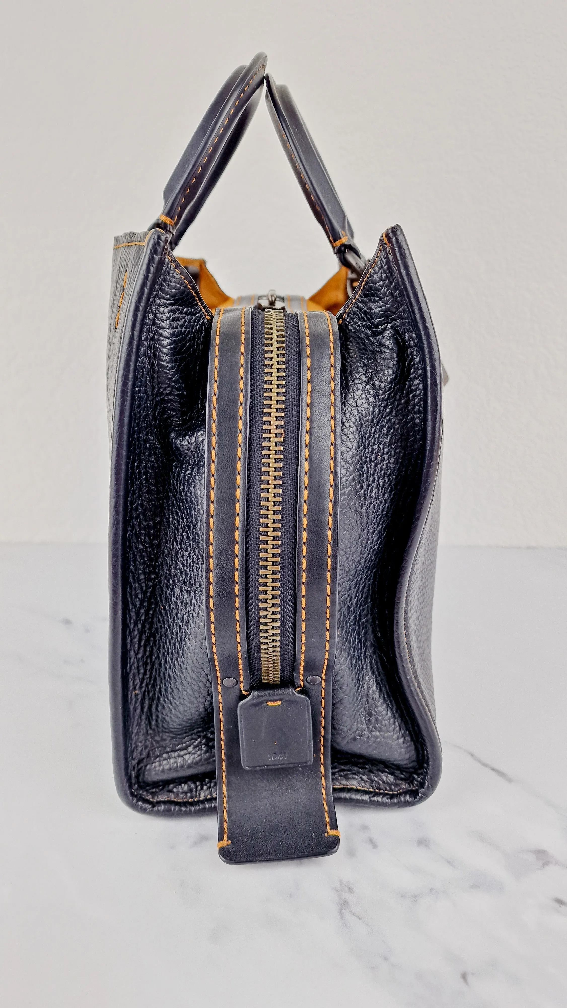 Coach 1941 Rogue 31 Black Pebble Leather Bag with Honey Suede - Classic Handbag - Coach 38124
