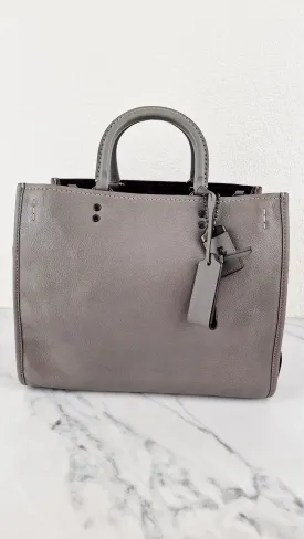 Coach 1941 Rogue 31 in Heather Grey Pebbled Leather with Oxblood Suede Sides Colorblock Satchel Handbag - Coach 23755