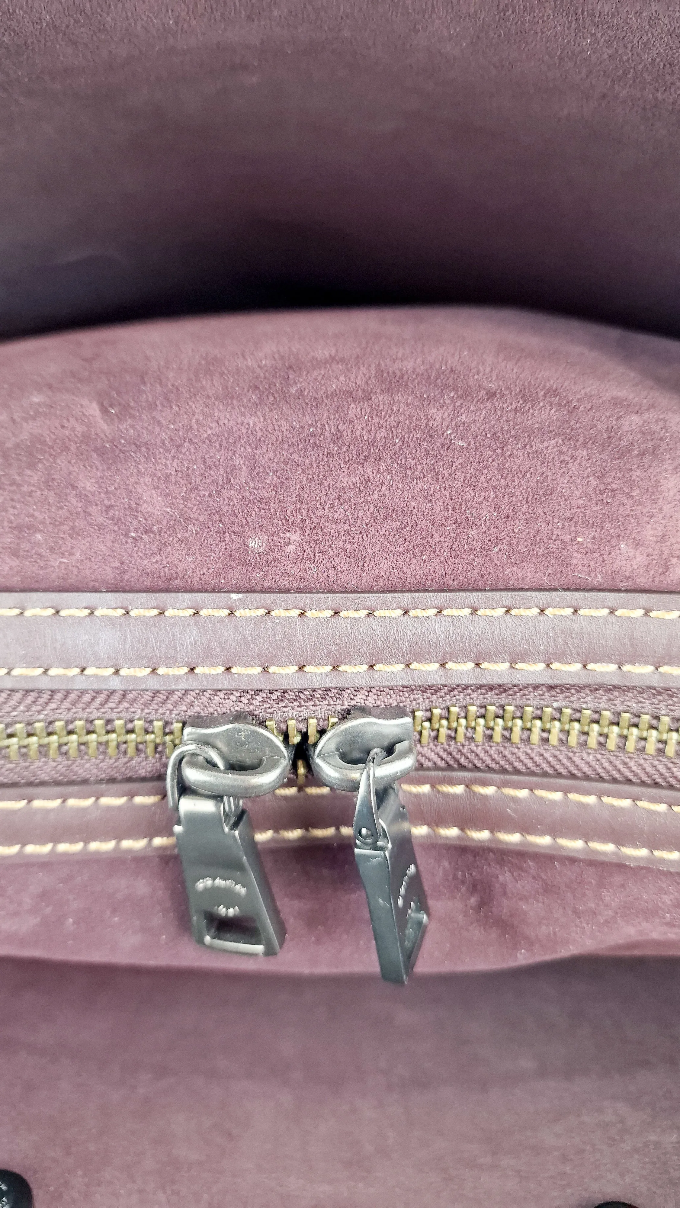 Coach 1941 Rogue 31 in Heather Grey Pebbled Leather with Oxblood Suede Sides Colorblock Satchel Handbag - Coach 23755