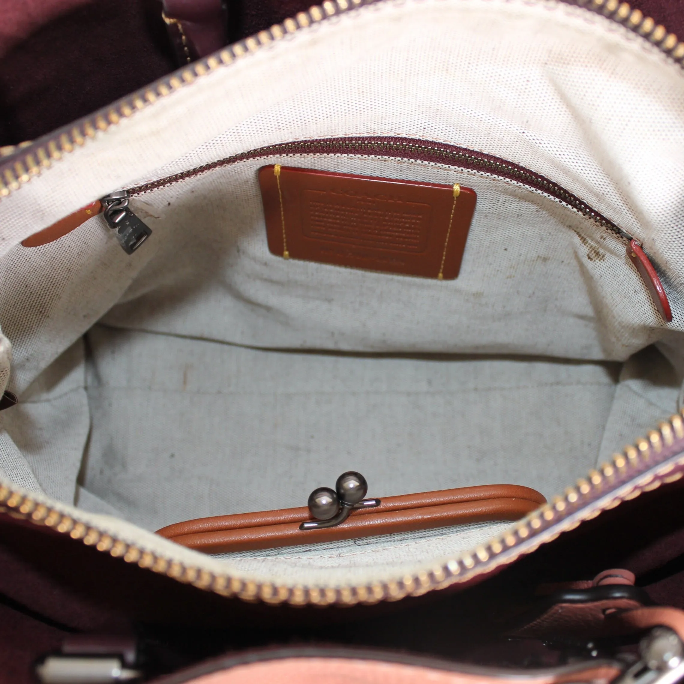 Coach 1941 Rogue 31 in Melon with Burgundy Colorblock Detail and Suede