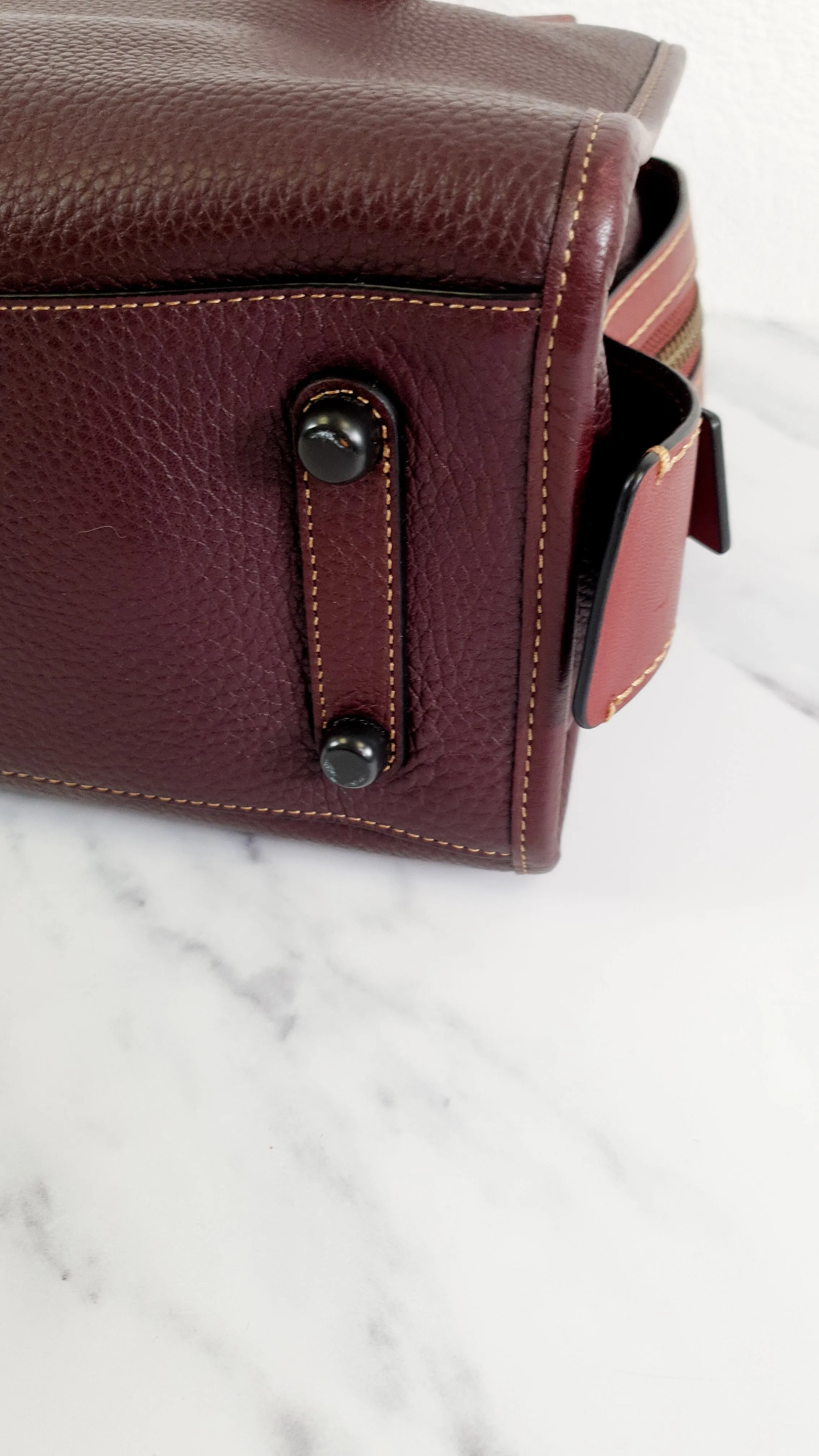 Coach 1941 Rogue 31 in Oxblood Pebble Leather Red Suede Lining Satchel Handbag - Coach 38124