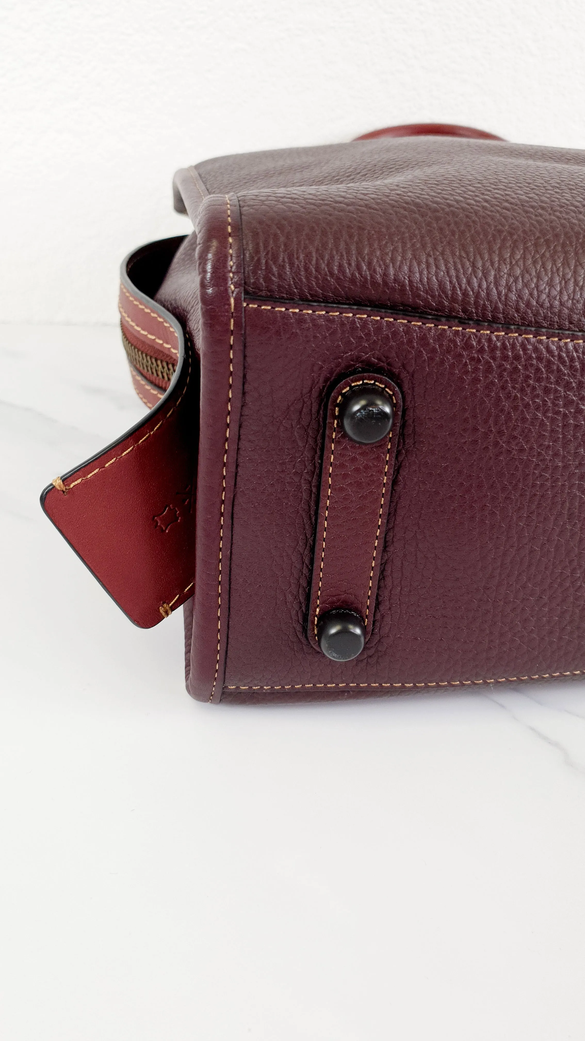Coach 1941 Rogue 31 in Oxblood Pebble Leather Red Suede Lining Satchel Handbag - Coach 38124