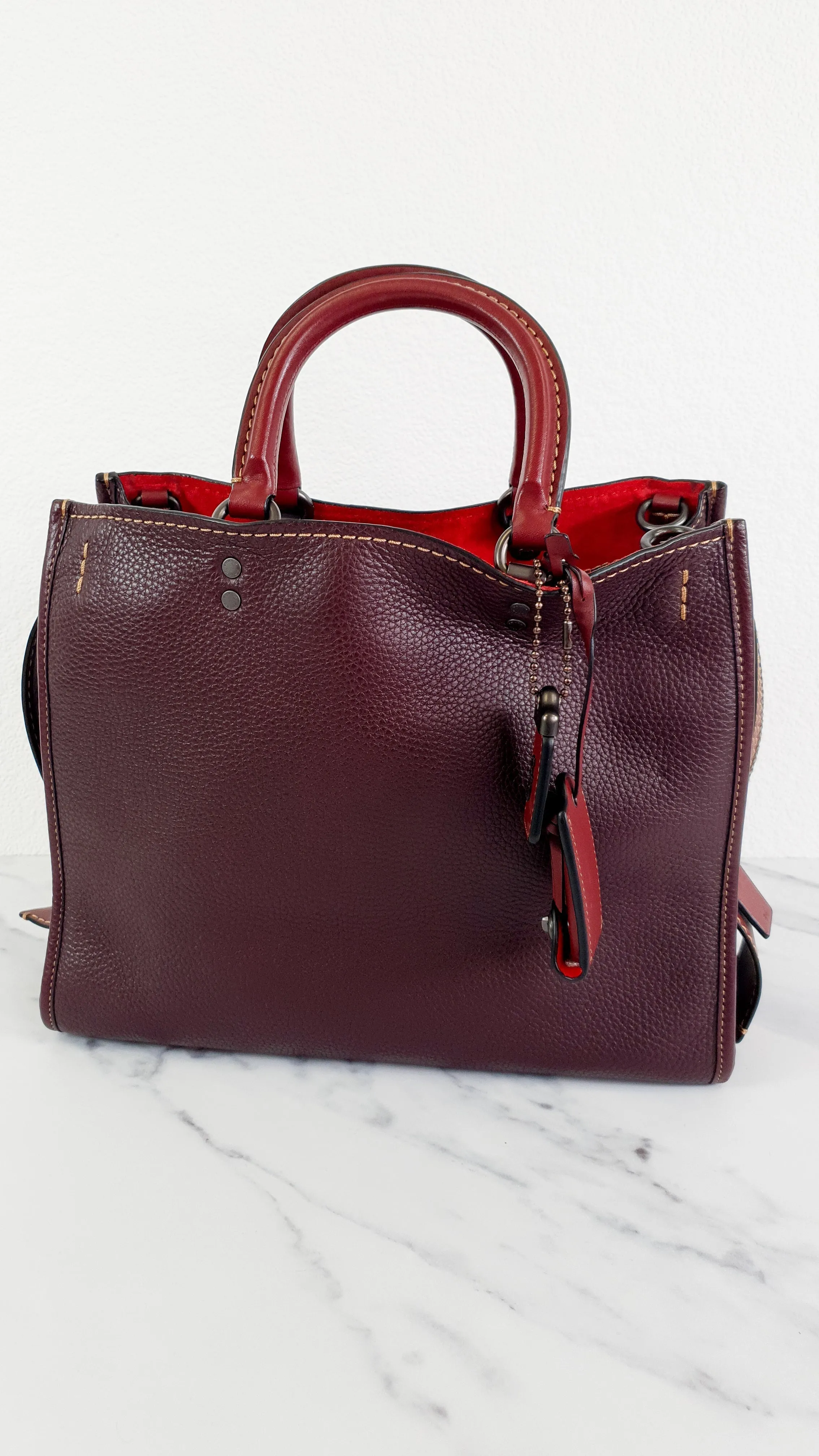 Coach 1941 Rogue 31 in Oxblood Pebble Leather Red Suede Lining Satchel Handbag - Coach 38124