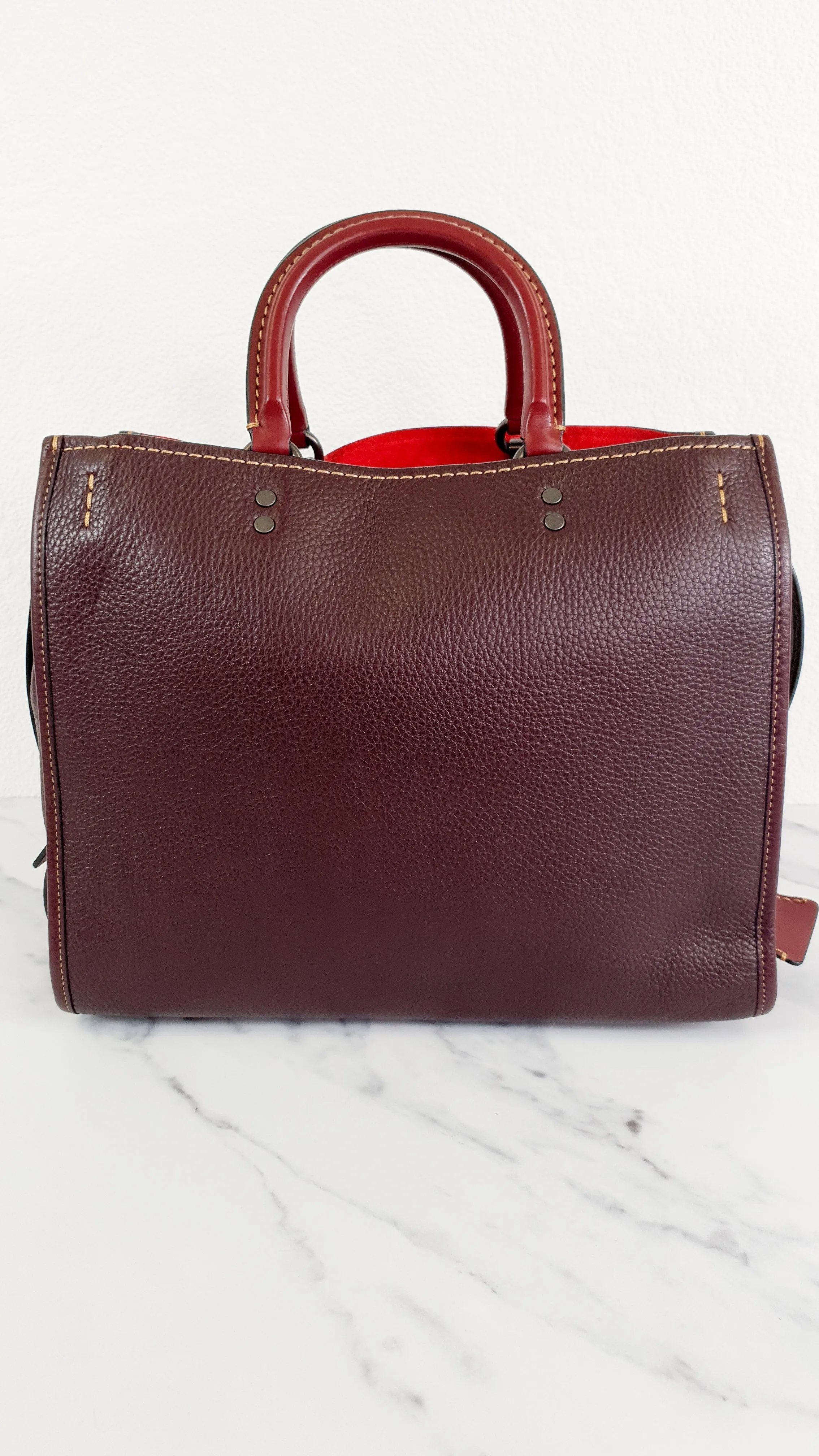 Coach 1941 Rogue 31 in Oxblood Pebble Leather Red Suede Lining Satchel Handbag - Coach 38124