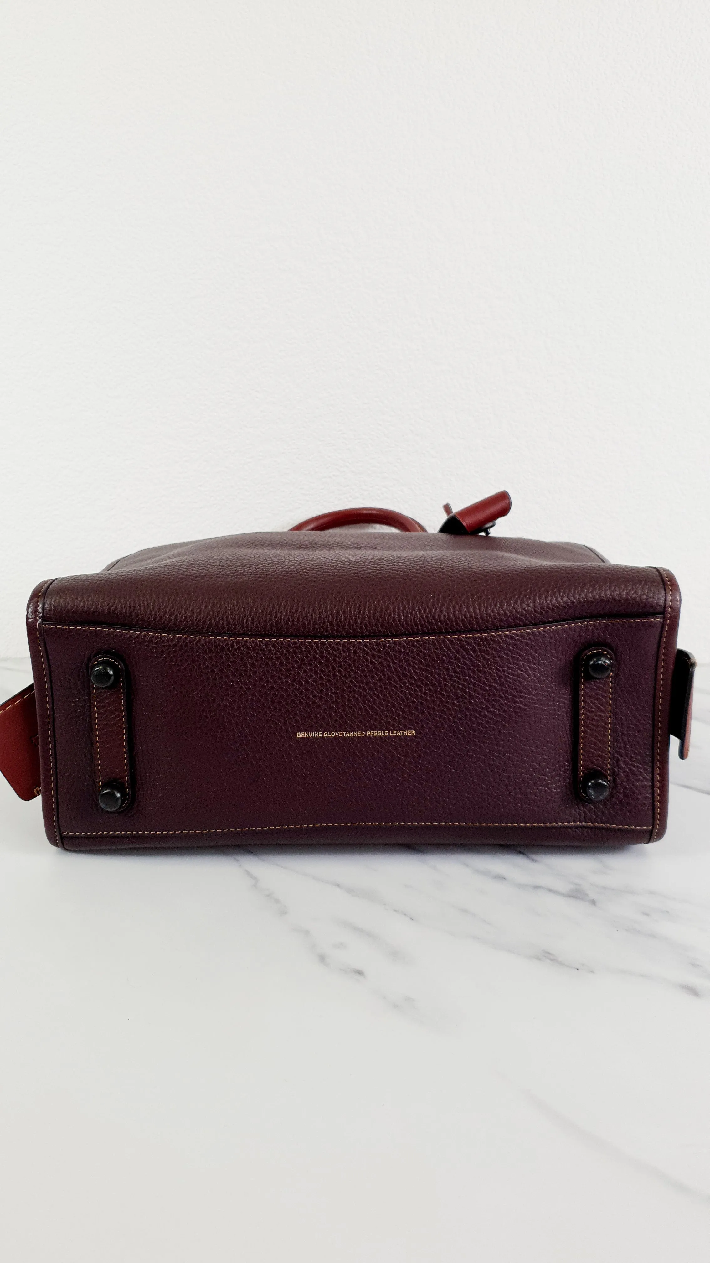 Coach 1941 Rogue 31 in Oxblood Pebble Leather Red Suede Lining Satchel Handbag - Coach 38124
