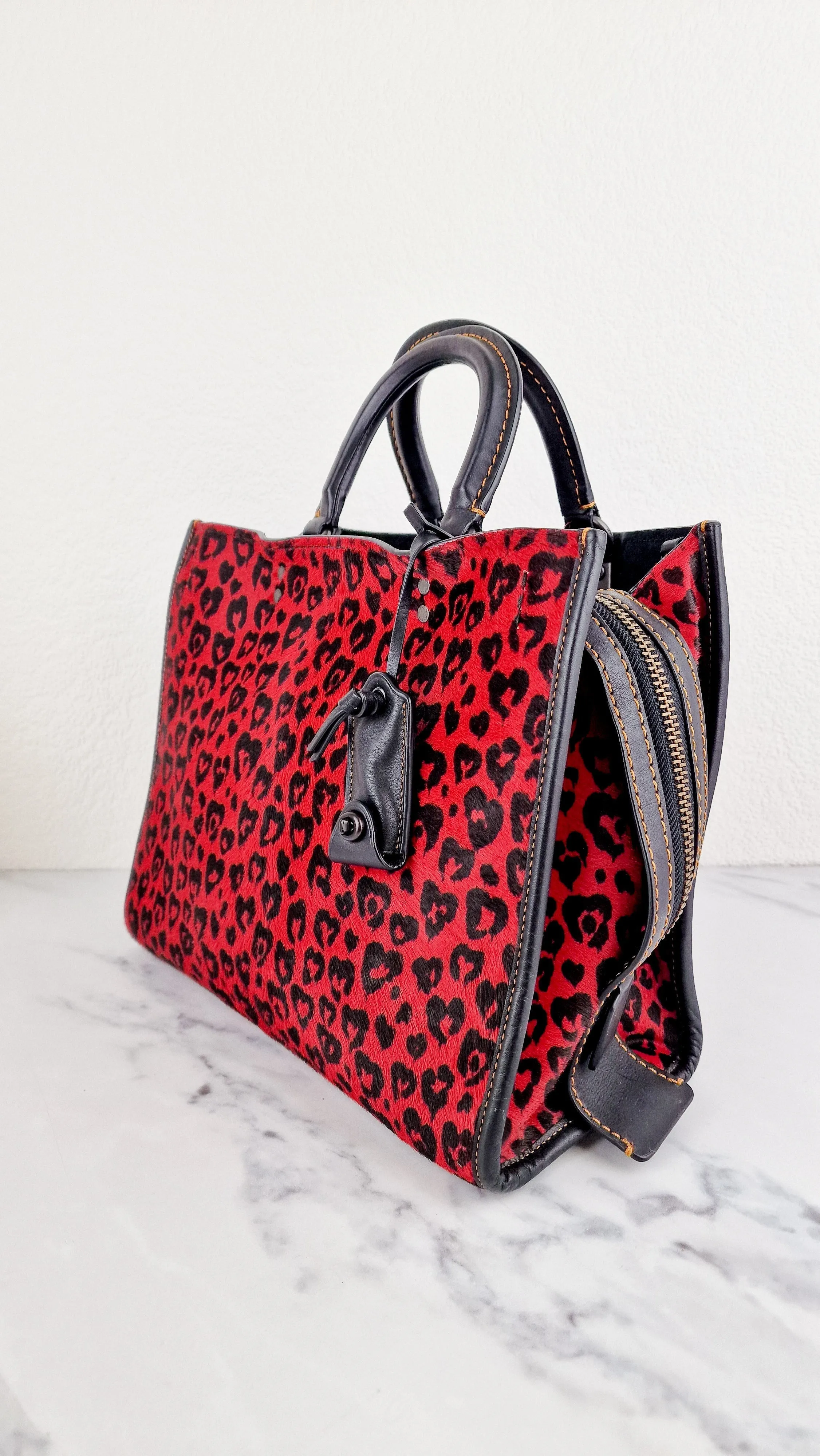 Coach 1941 Rogue 31 Wild at Heart Red Leopard Calfhair Haircalf & Black Leather - Satchel Handbag Coach 54554