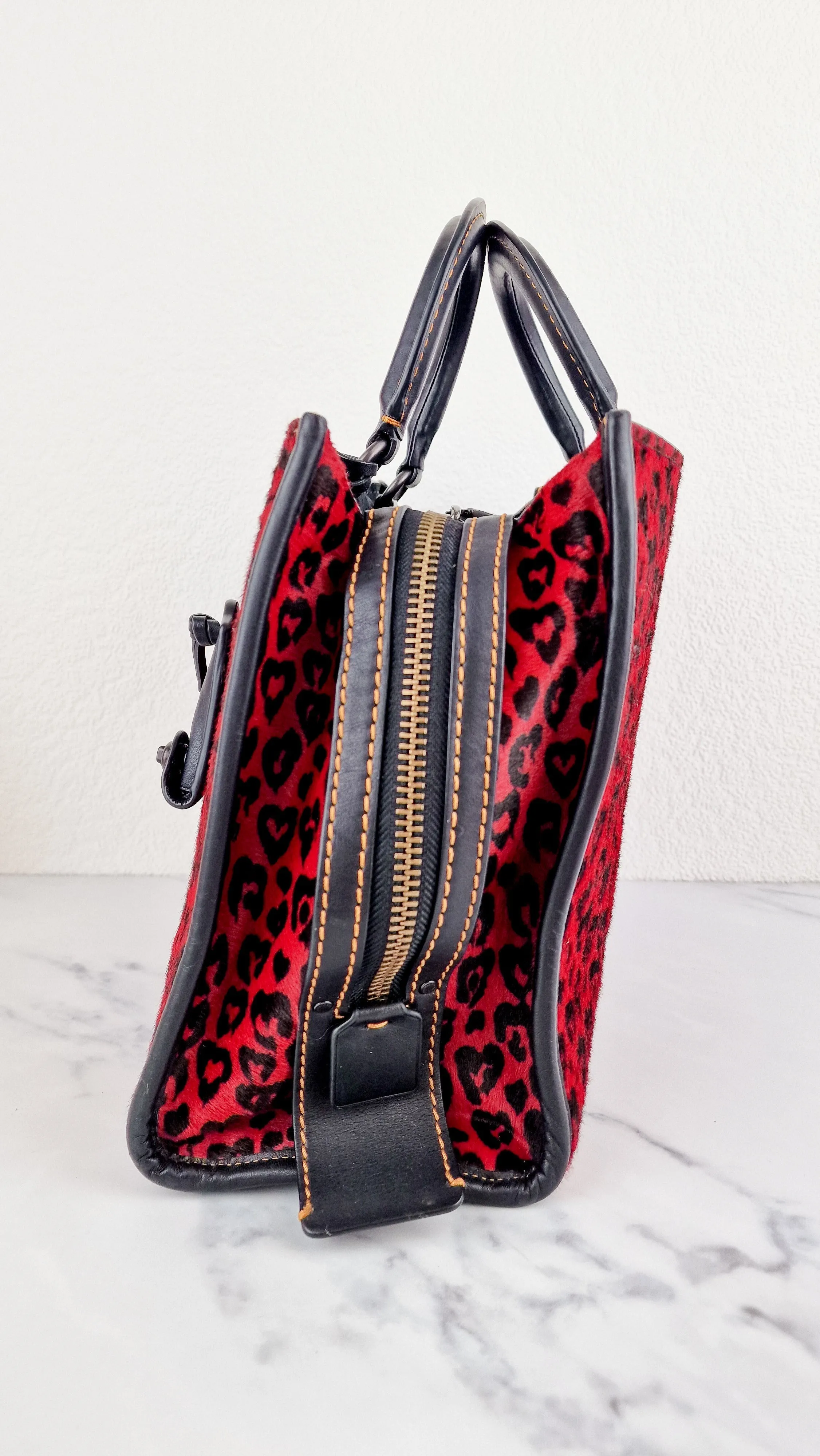 Coach 1941 Rogue 31 Wild at Heart Red Leopard Calfhair Haircalf & Black Leather - Satchel Handbag Coach 54554