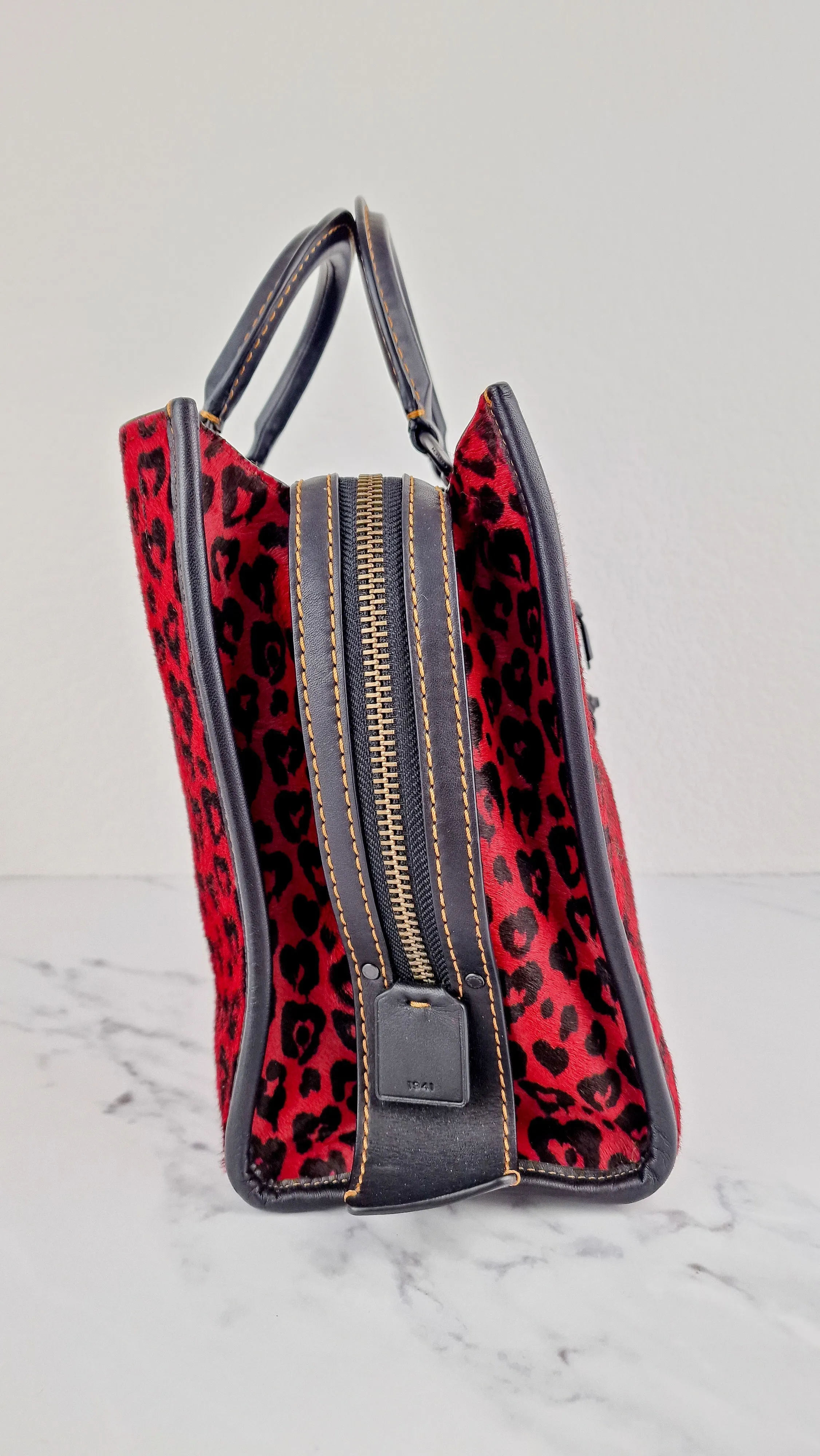 Coach 1941 Rogue 31 Wild at Heart Red Leopard Calfhair Haircalf & Black Leather - Satchel Handbag Coach 54554