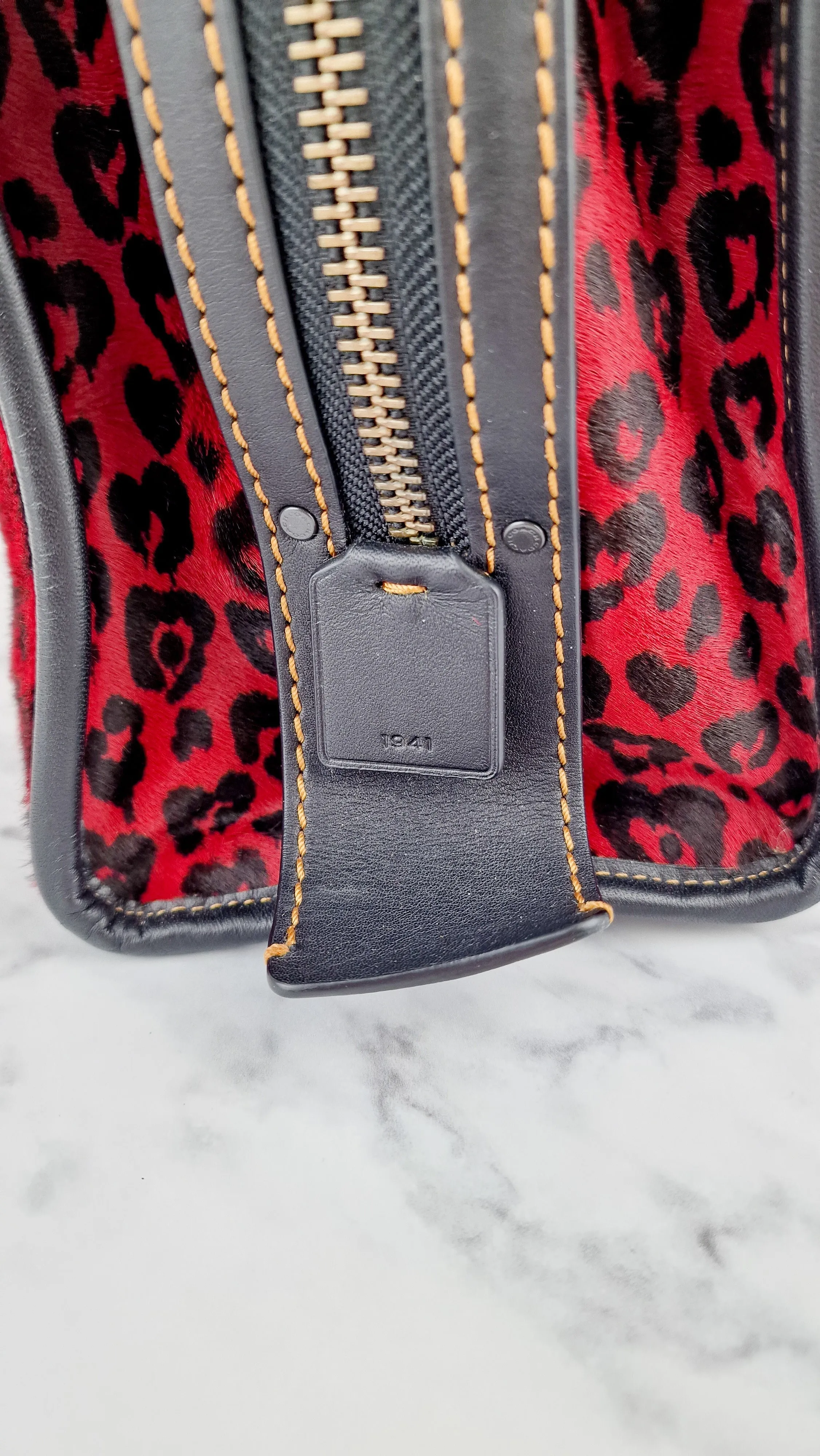 Coach 1941 Rogue 31 Wild at Heart Red Leopard Calfhair Haircalf & Black Leather - Satchel Handbag Coach 54554