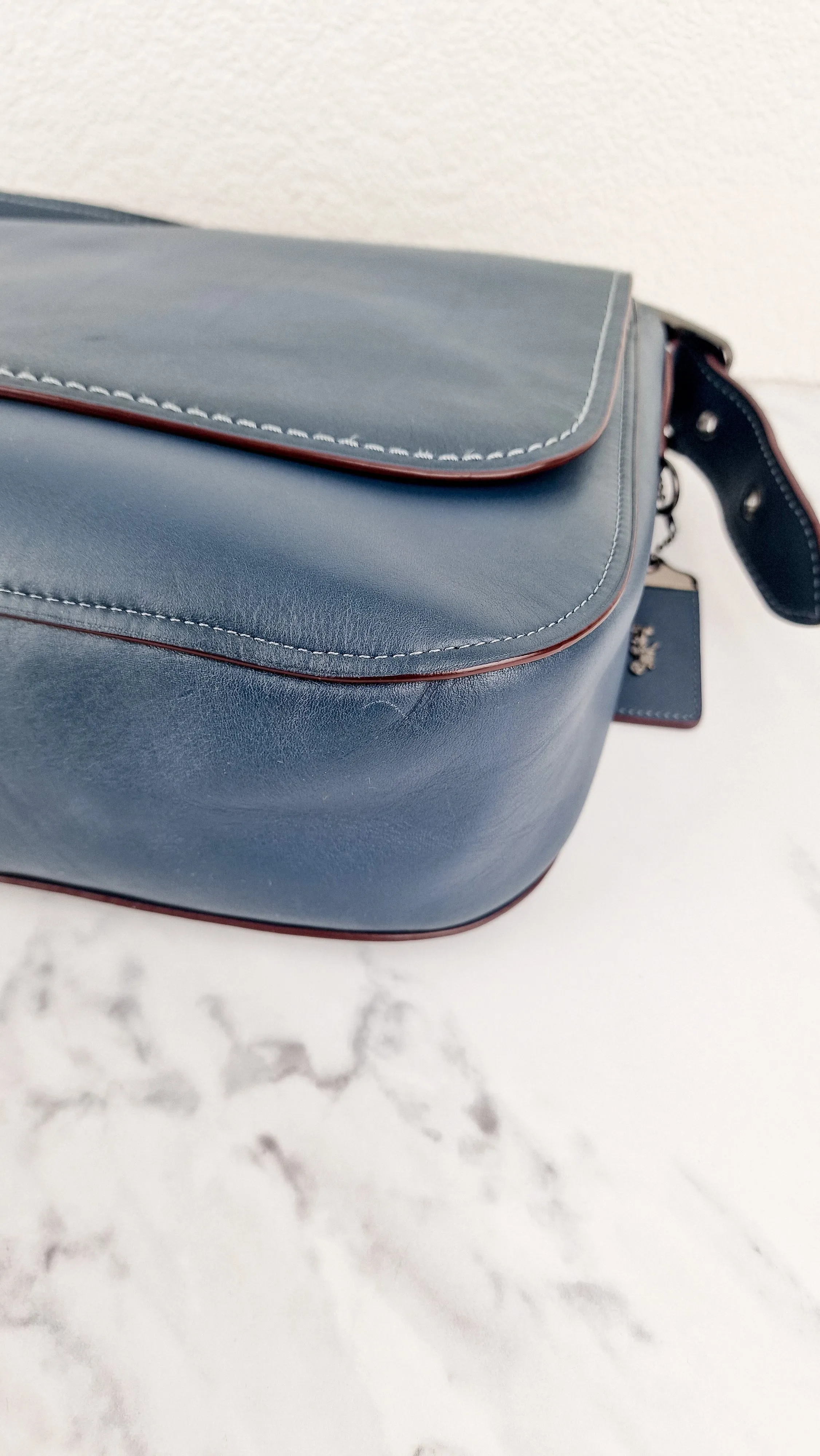 Coach 1941 Saddle 33 Large Dark Denim Blue Bag - Smooth Leather Crossbody Bag - Coach 11108