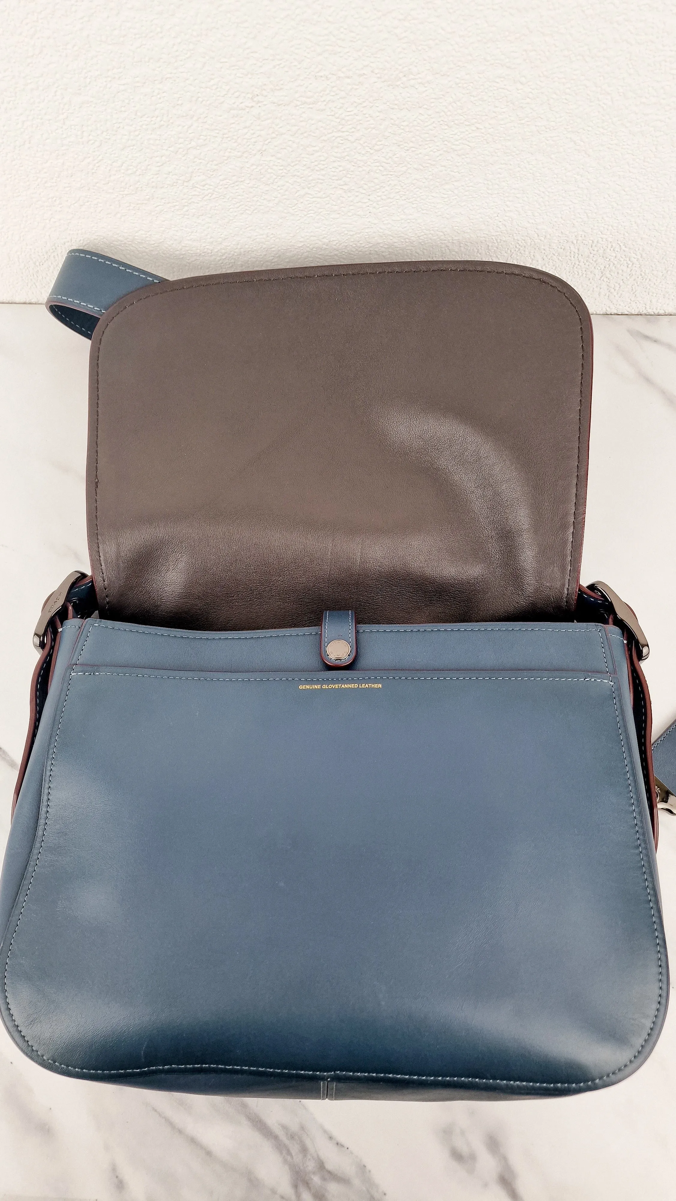 Coach 1941 Saddle 33 Large Dark Denim Blue Bag - Smooth Leather Crossbody Bag - Coach 11108
