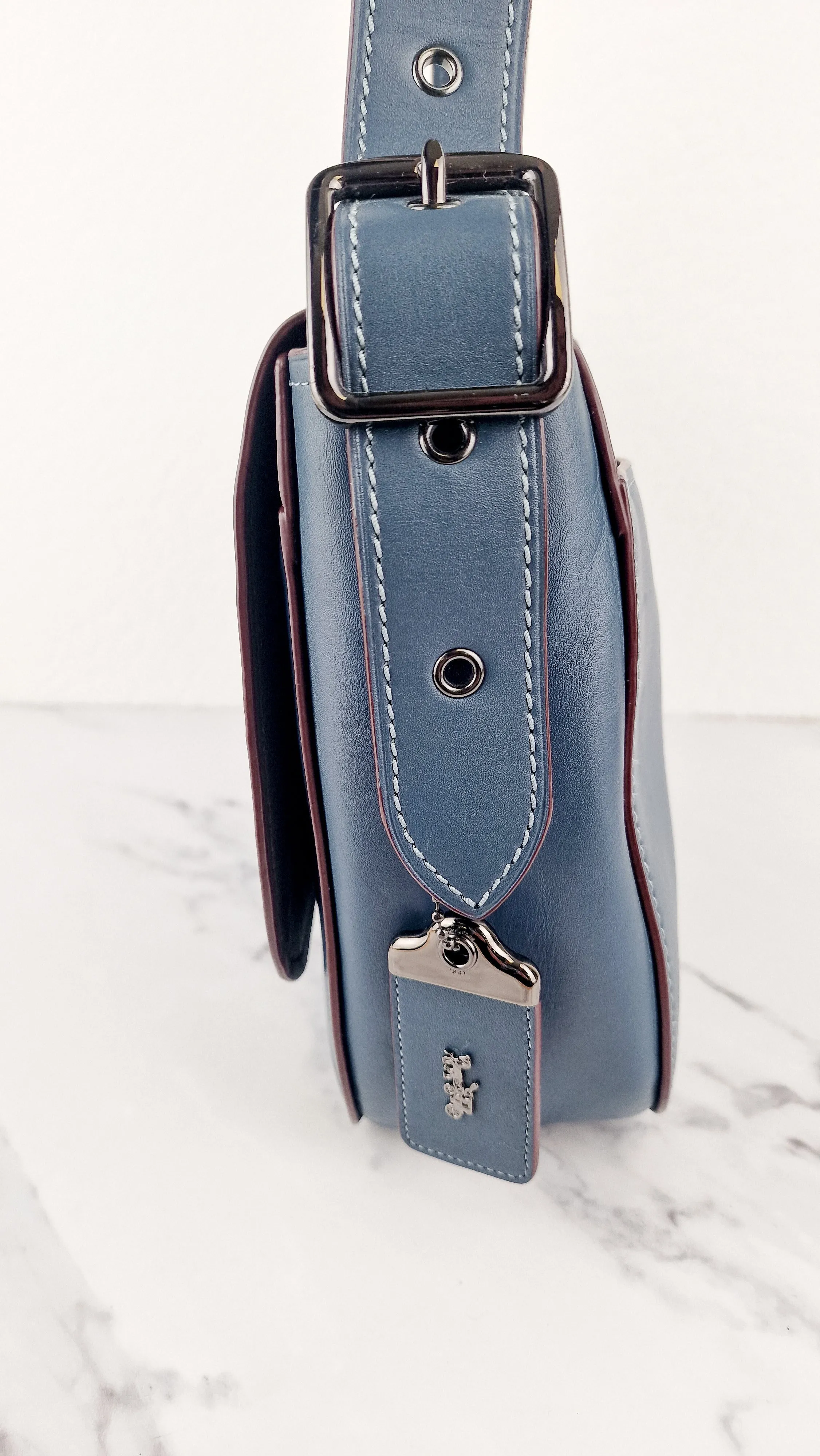 Coach 1941 Saddle 33 Large Dark Denim Blue Bag - Smooth Leather Crossbody Bag - Coach 11108