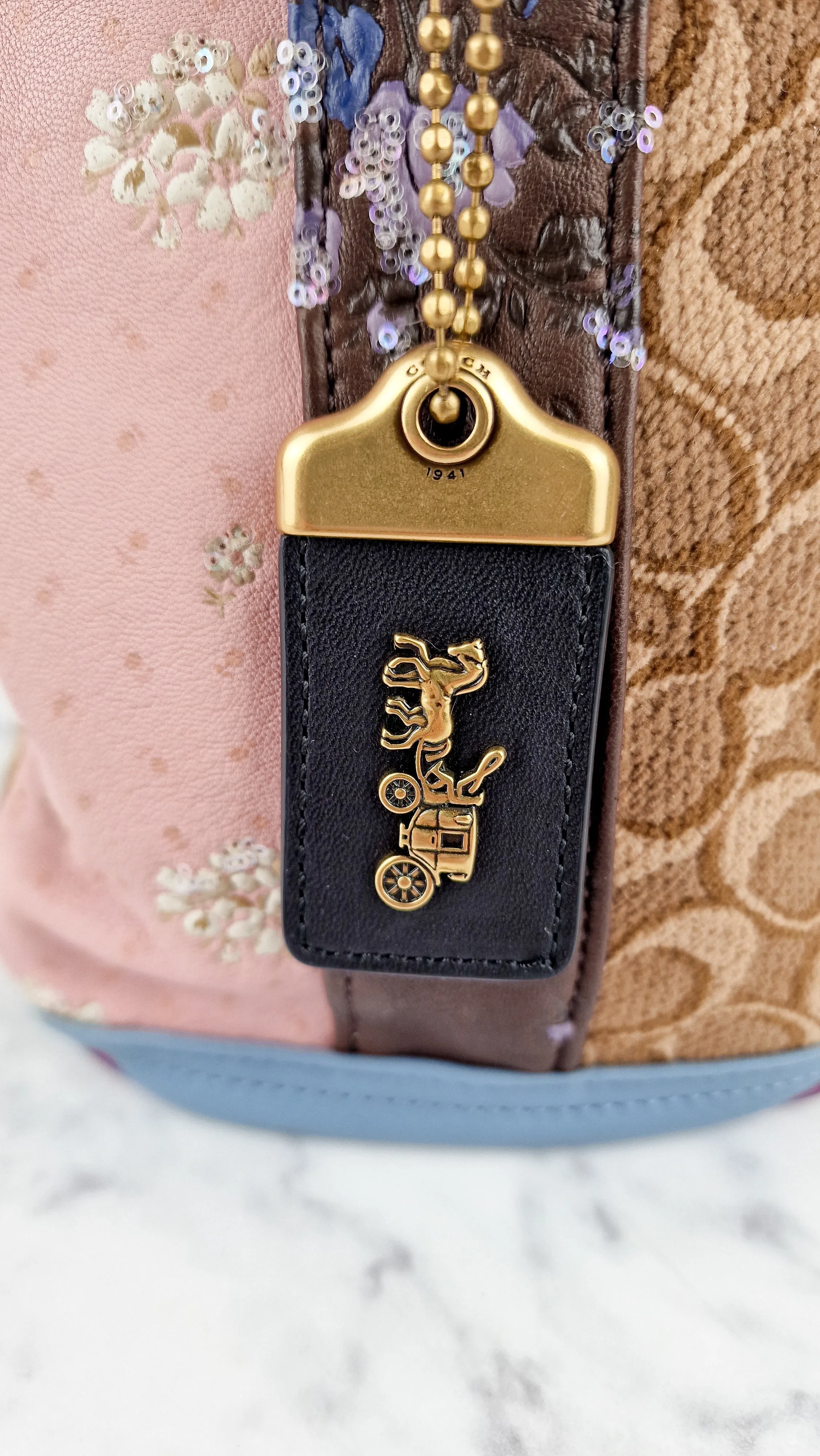 Coach 1941 Shuffle Multi Stripe Jacquard Sample Bag in Limited Edition - Patchwork Panelled Colorblock Leather Pink & Brown Duffle Bag Coach Signature