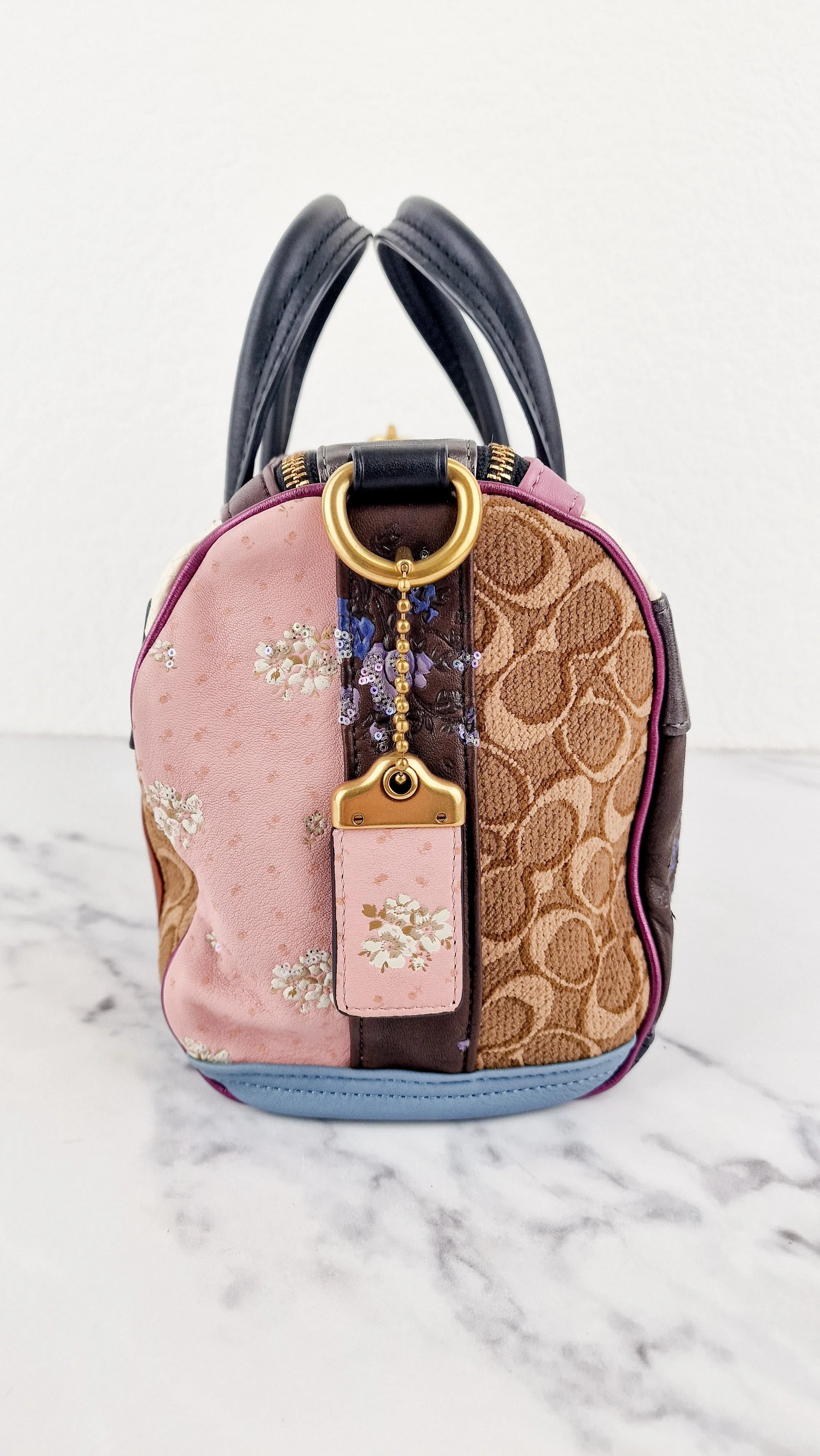 Coach 1941 Shuffle Multi Stripe Jacquard Sample Bag in Limited Edition - Patchwork Panelled Colorblock Leather Pink & Brown Duffle Bag Coach Signature
