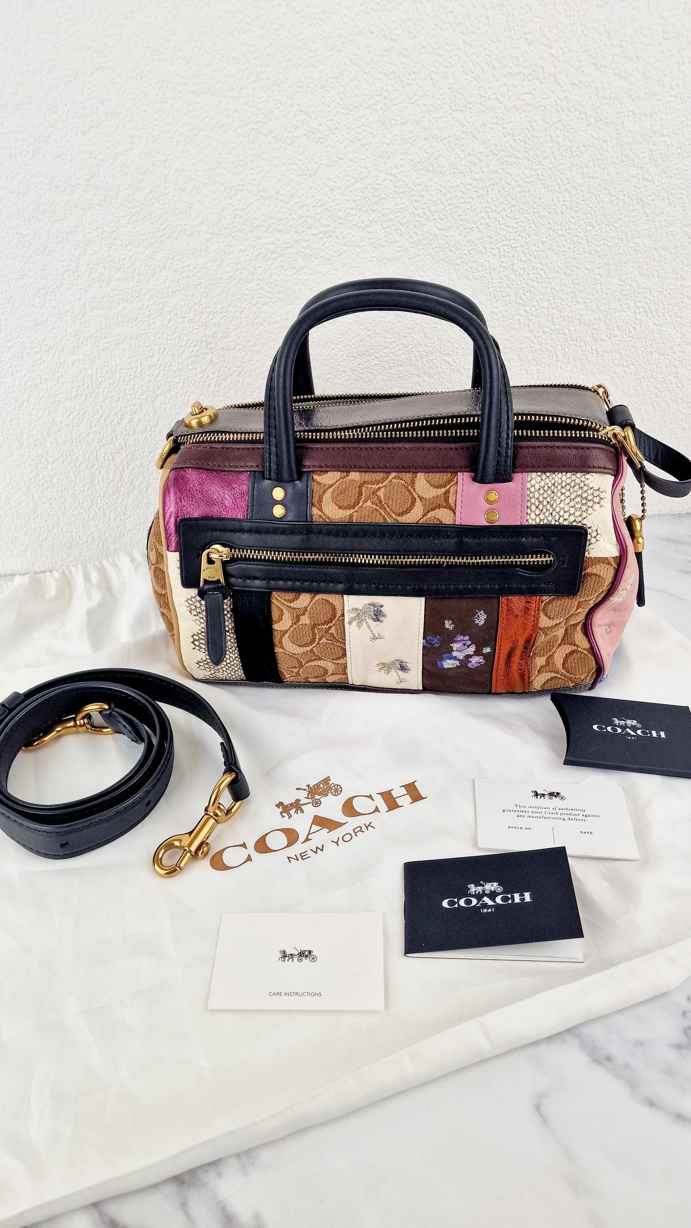 Coach 1941 Shuffle Multi Stripe Jacquard Sample Bag in Limited Edition - Patchwork Panelled Colorblock Leather Pink & Brown Duffle Bag Coach Signature